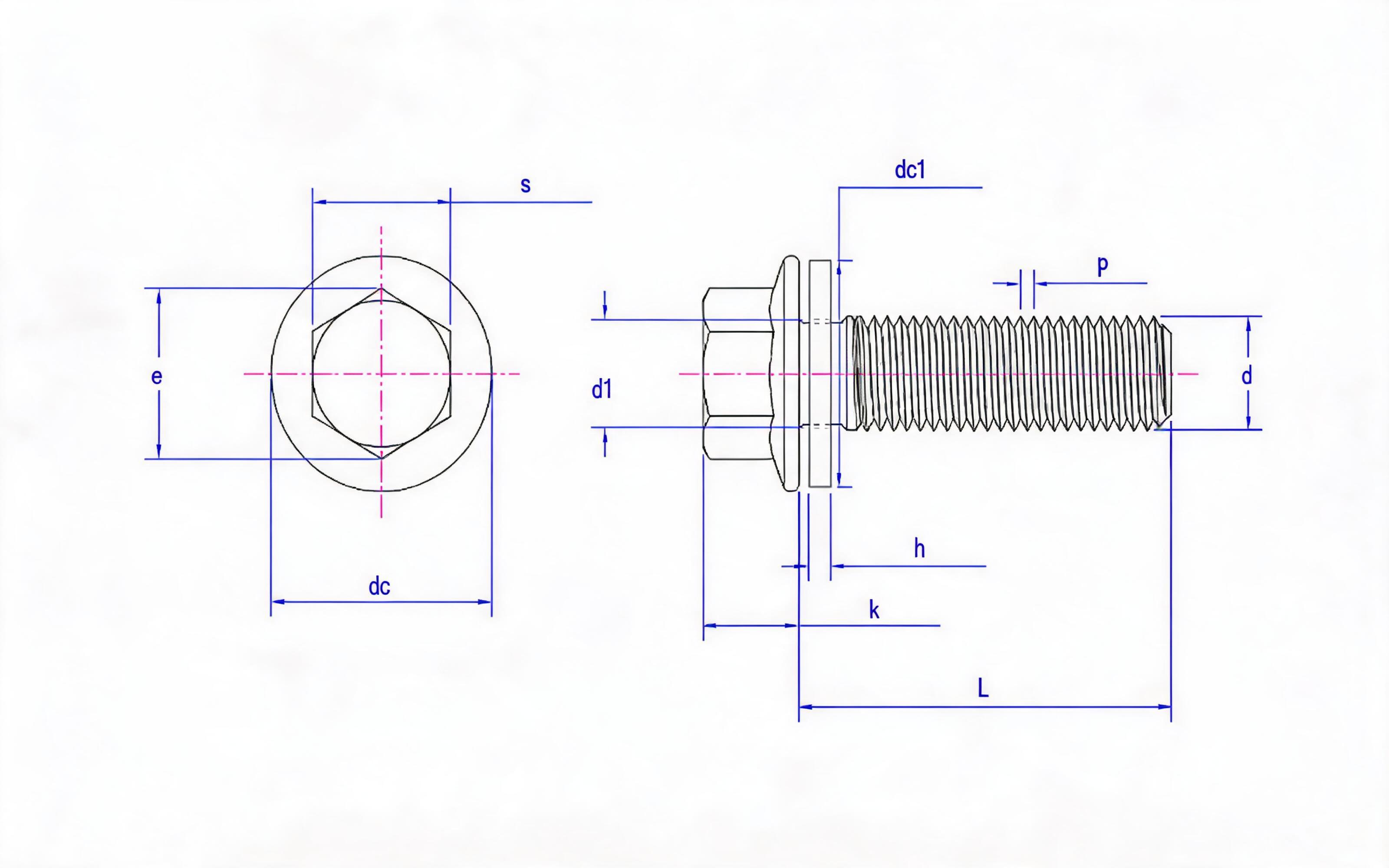 Hexagon flange bolt Small series fine thread (type F) and flat washer combination (ISO 15072) Standard Drawing