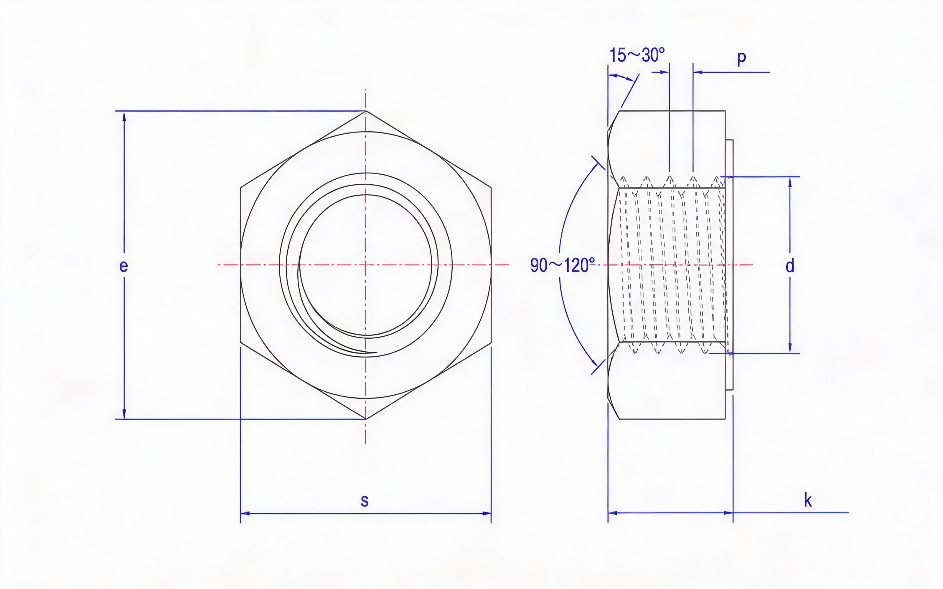 Type 2 single-chamfered hexagon fine thread nut Standard Drawing