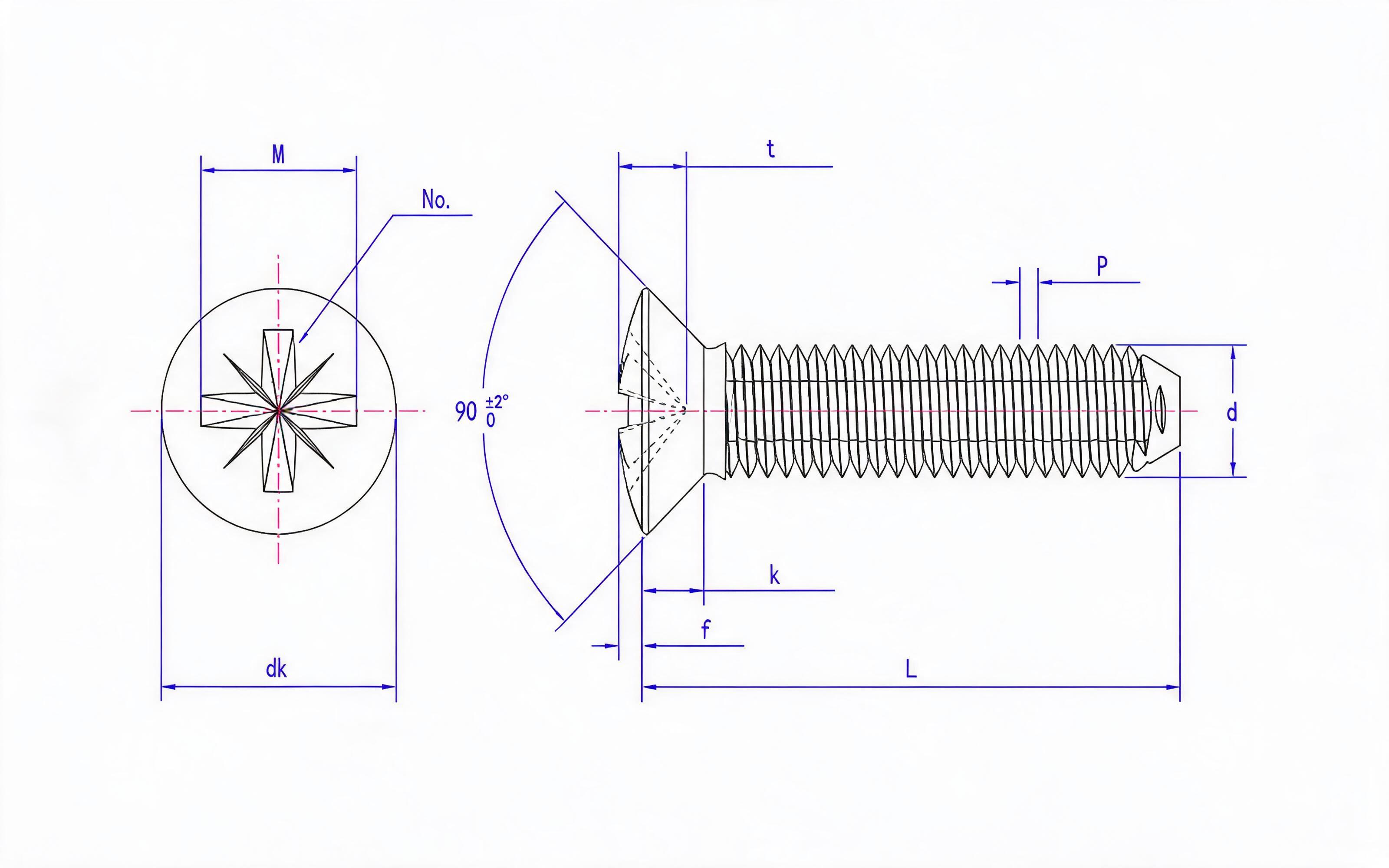 Herringbone groove countersunk head triangle lock screw (Z type) Standard Drawing