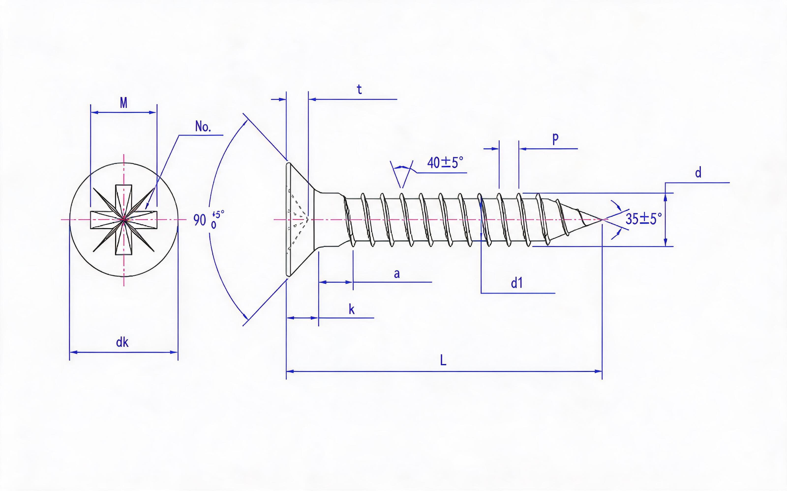 Cream-groove countersunk head plastic screw (type Z) Standard Drawing