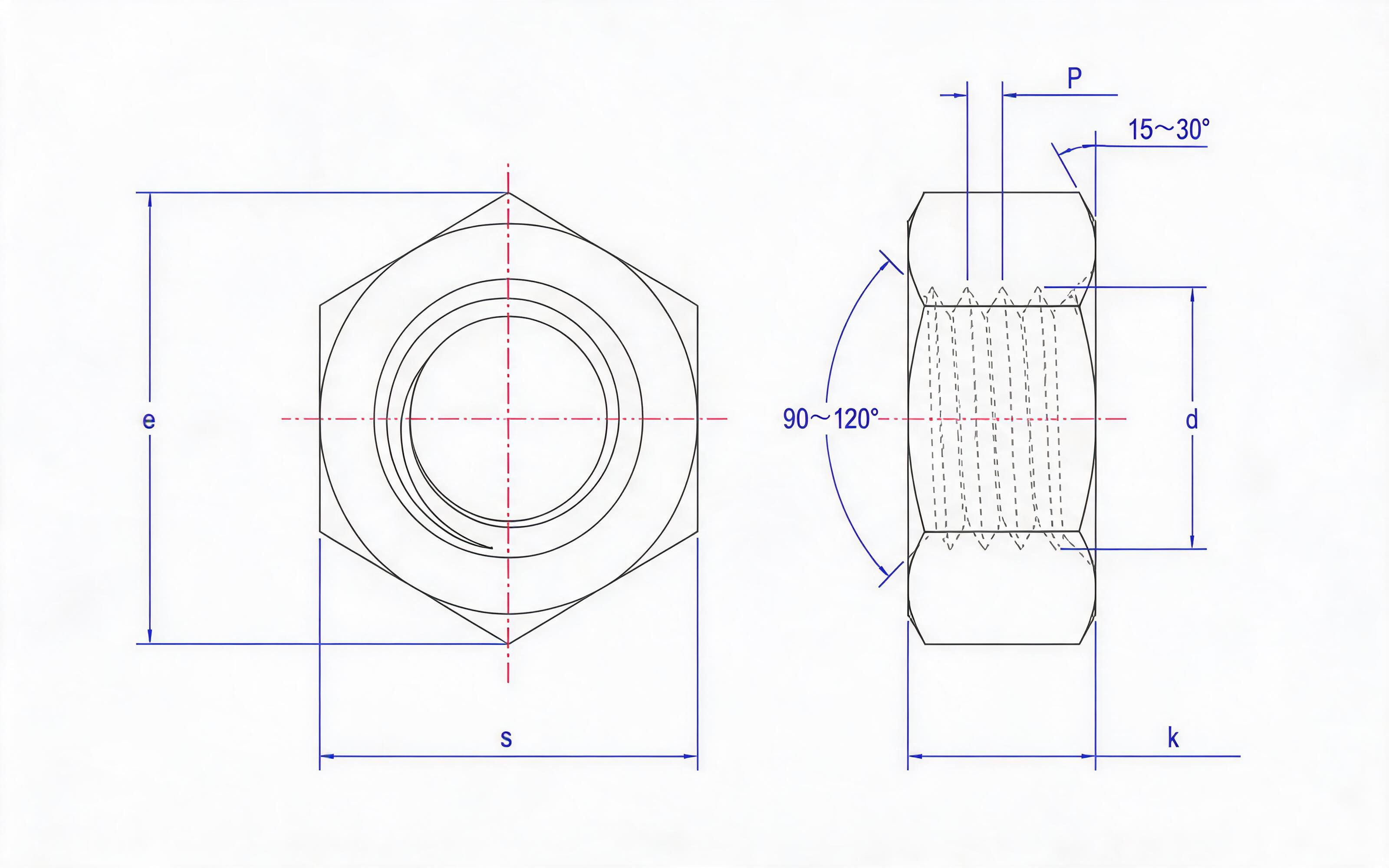 Type 2 hexagon fine thread nut Standard Drawing