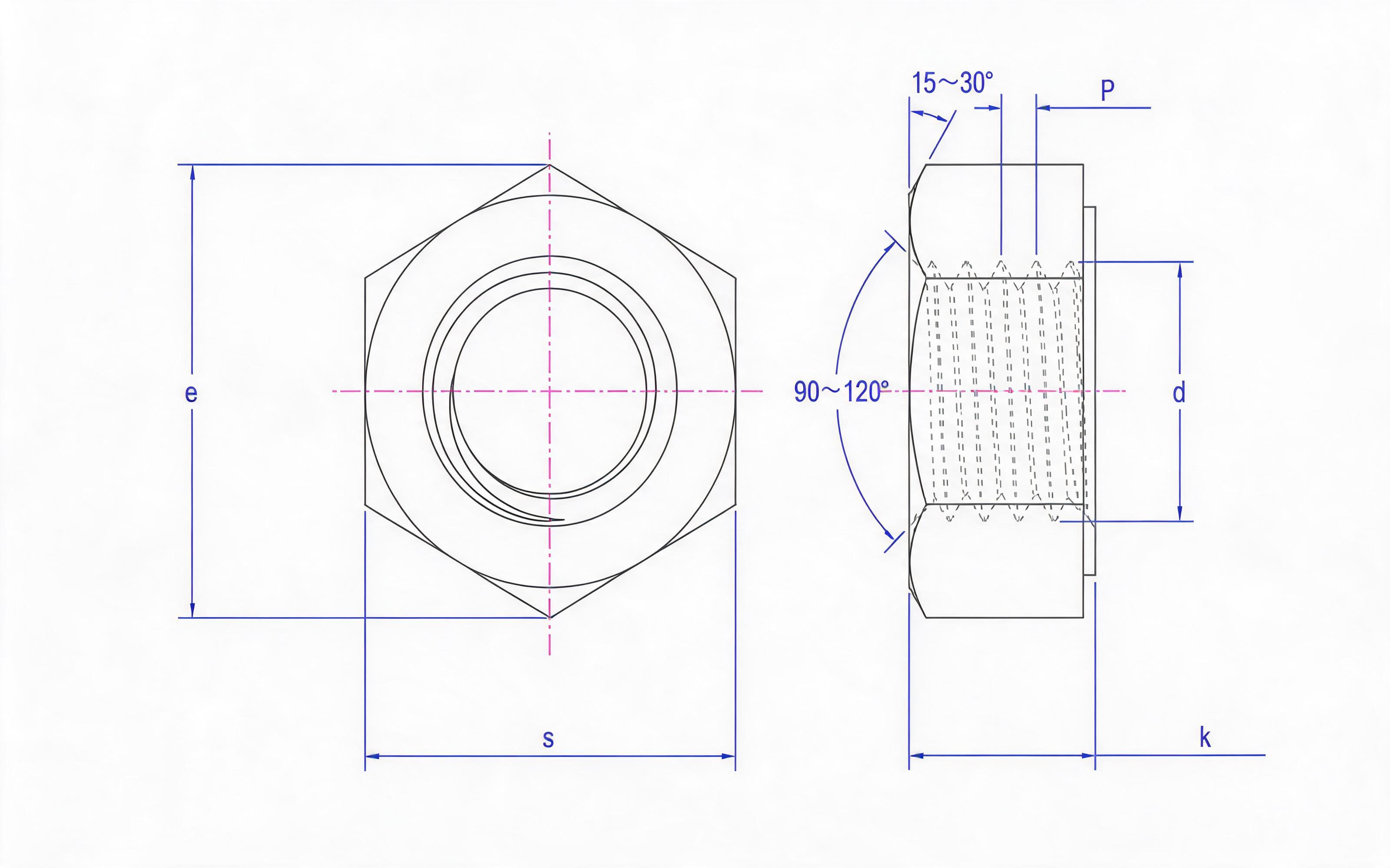 Type 1 single-chamfered hexagon nut Standard Drawing