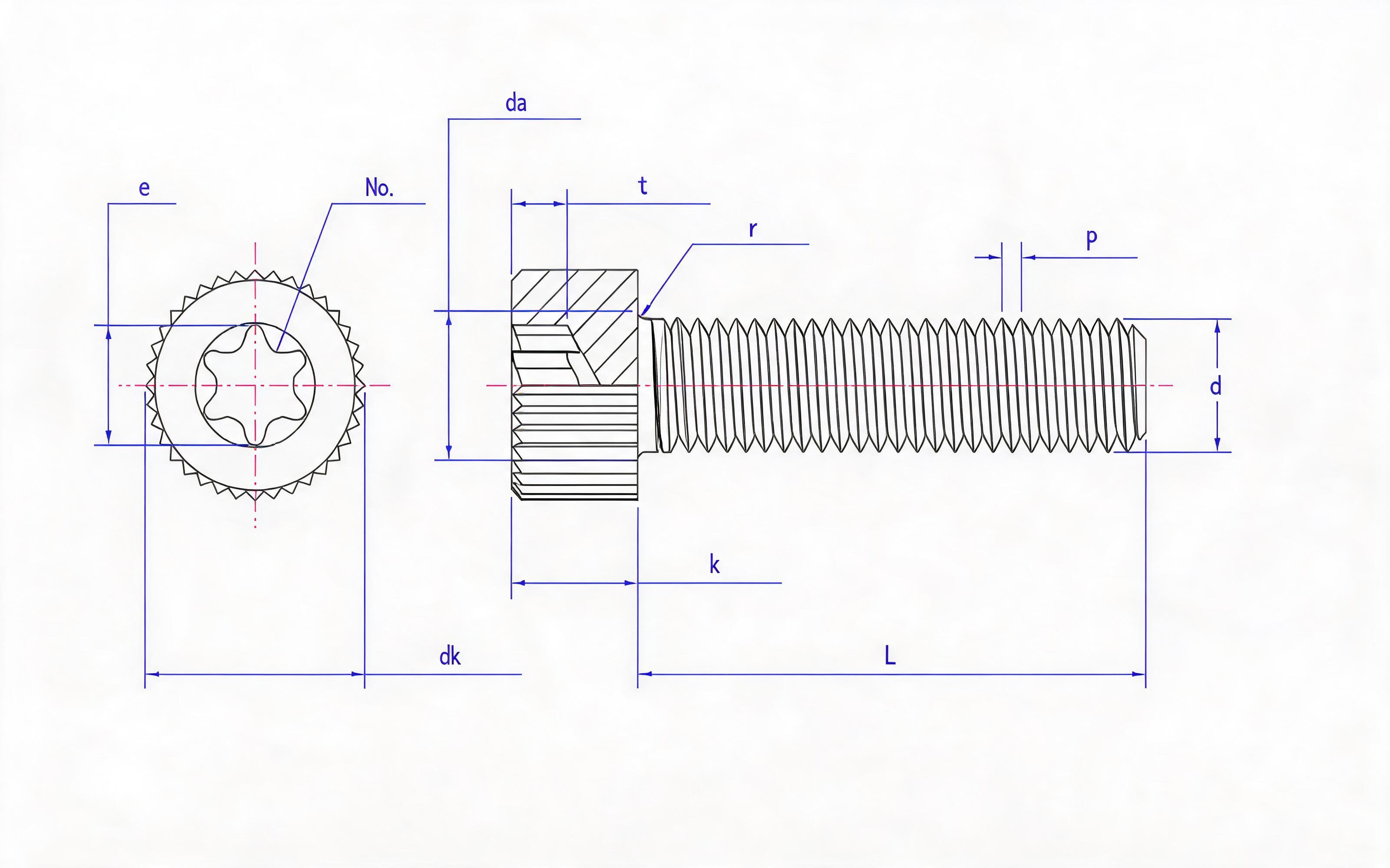 Knurled hexagon socket cheese head screw Standard Drawing