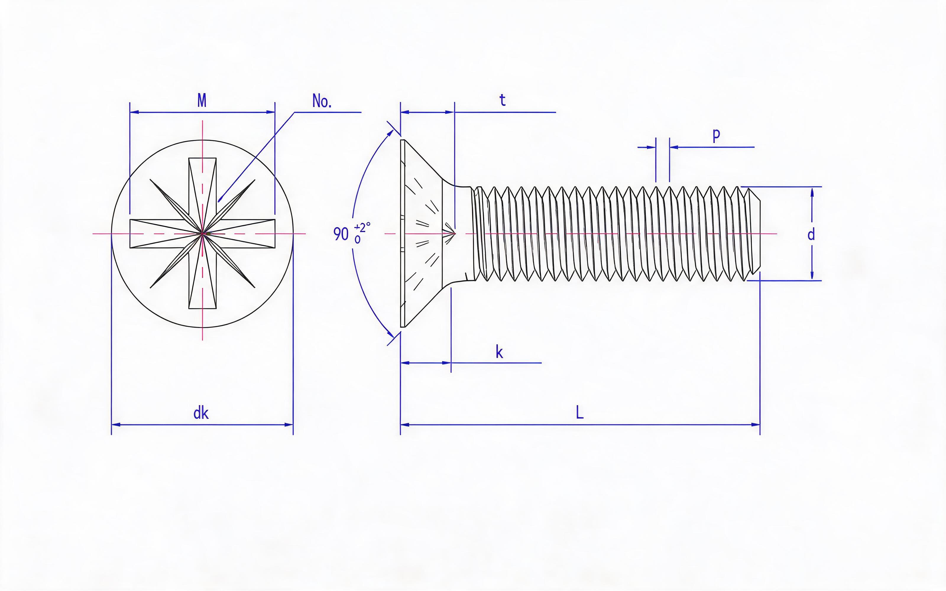 Grade 4.8 mitre groove countersunk head screw (Z-groove) Standard Drawing
