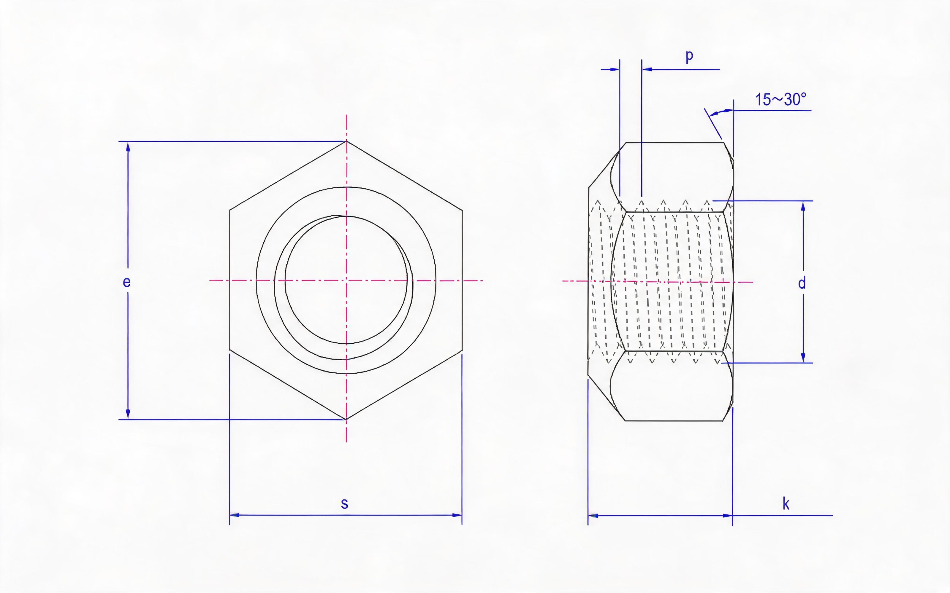 Type 1 all-metal hexagon lock nut Grade 5, 8 and 10 Standard Drawing