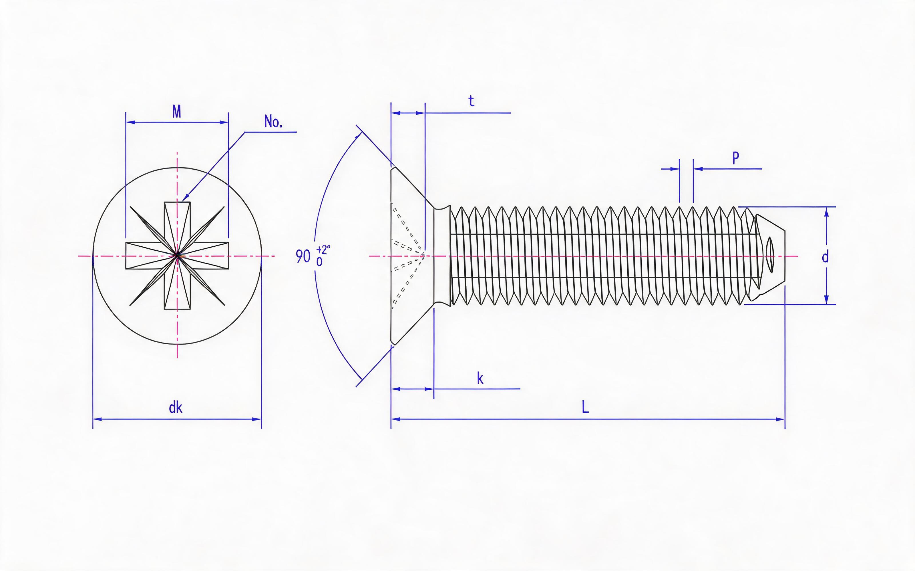 SHALLOW METRE SLOT COUNTERSUNK HEAD TRIANGULAR LOCK SCREW (Z TYPE) Standard Drawing