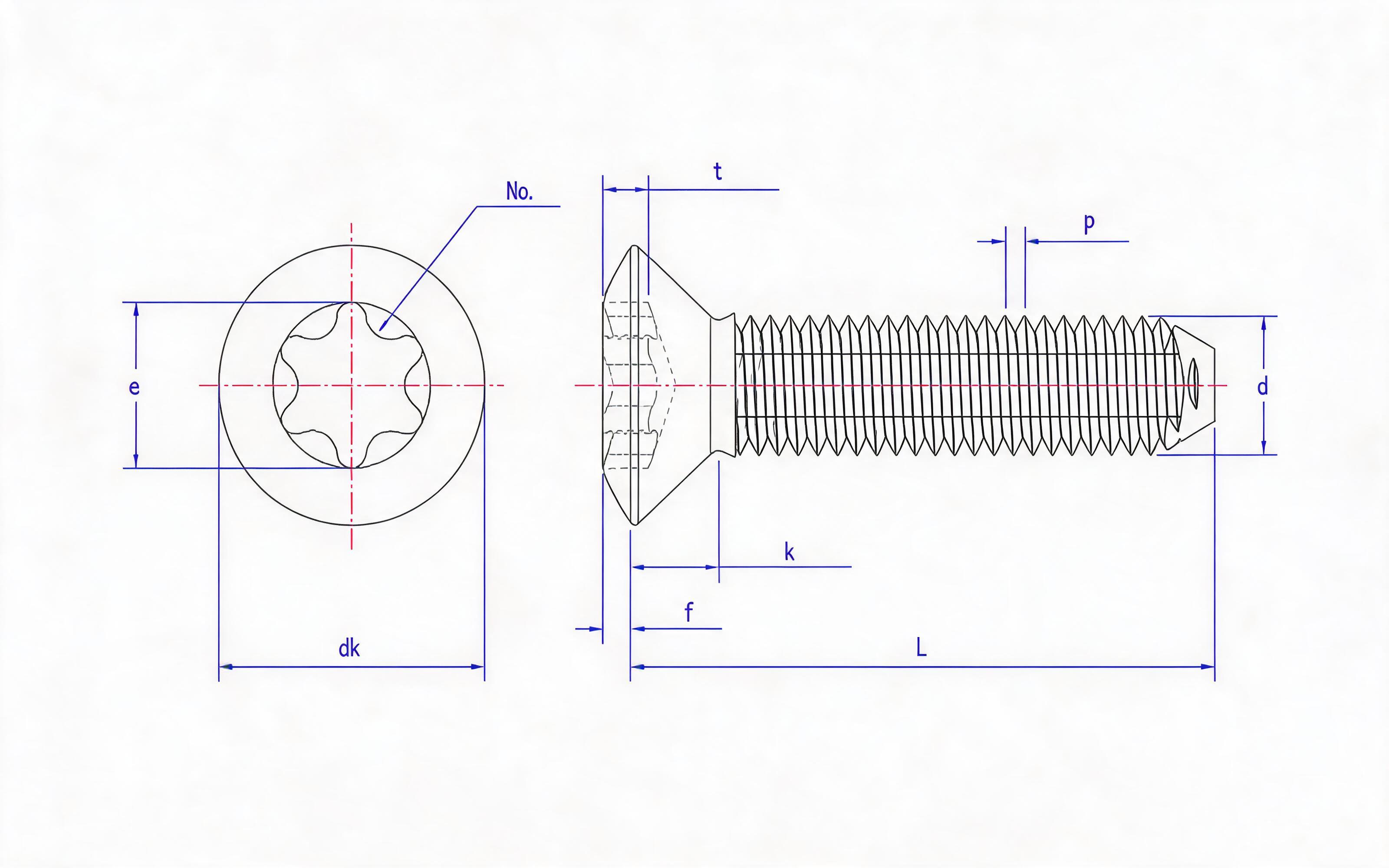 Triangular lock screw with 90 ° hexagon socket and semi-countersunk head Standard Drawing