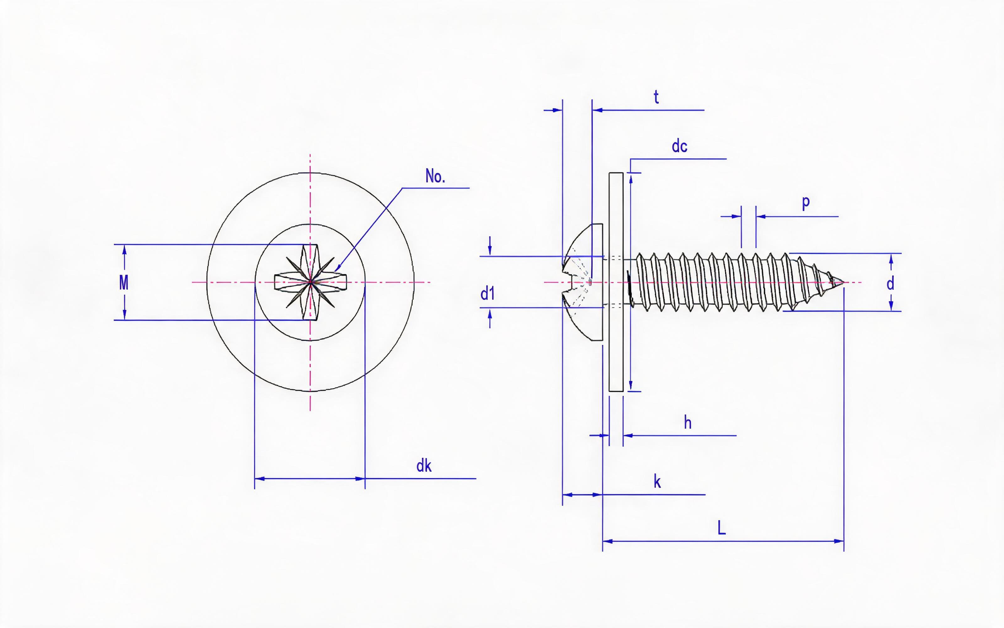 Type C combination of herringbone groove panhead self-tapping screw and large flat washer Standard Drawing