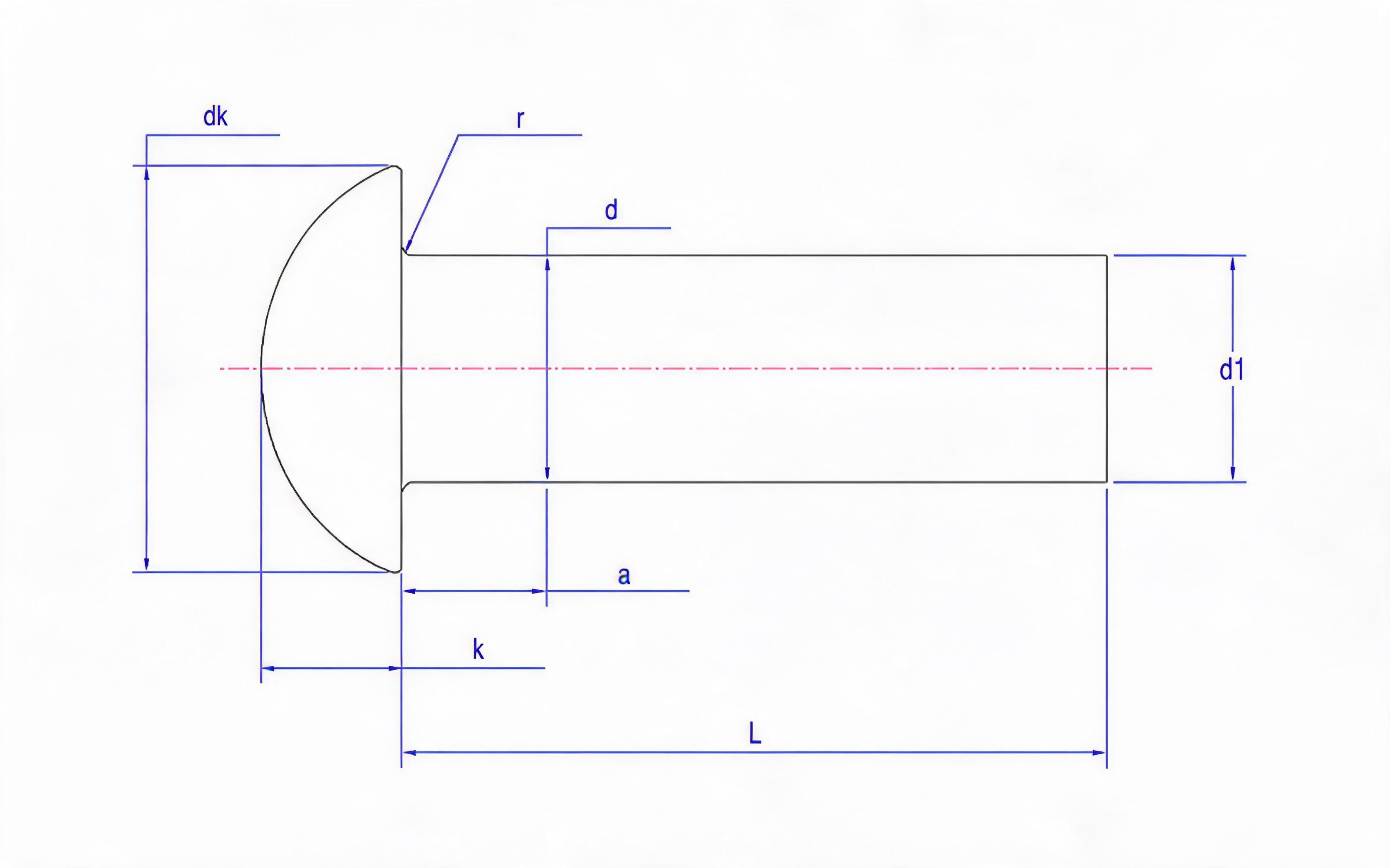 Round head rivets (diameter 10 to 36 mm) Standard Drawing