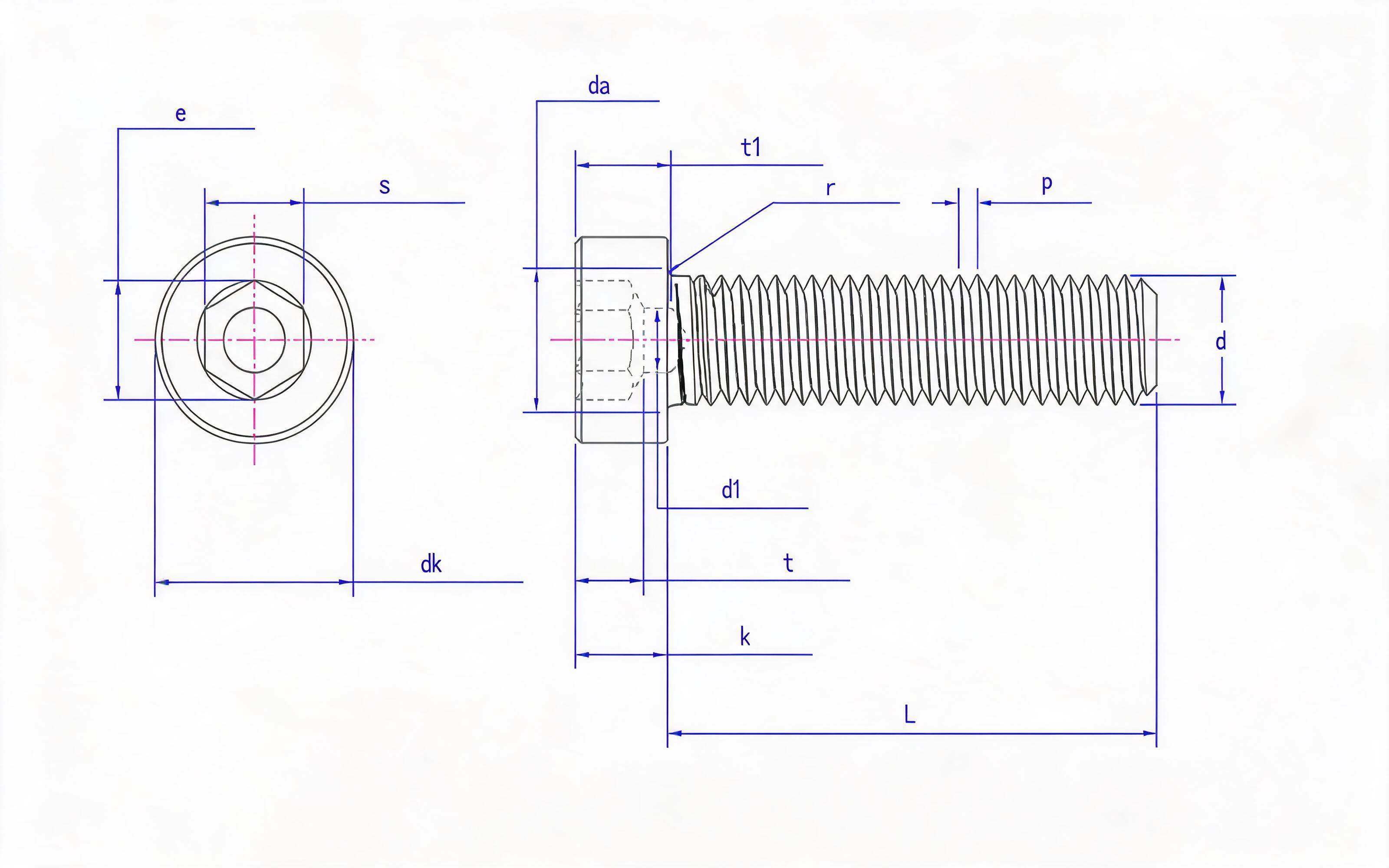 Hexagon socket head screw with guide hole Standard Drawing