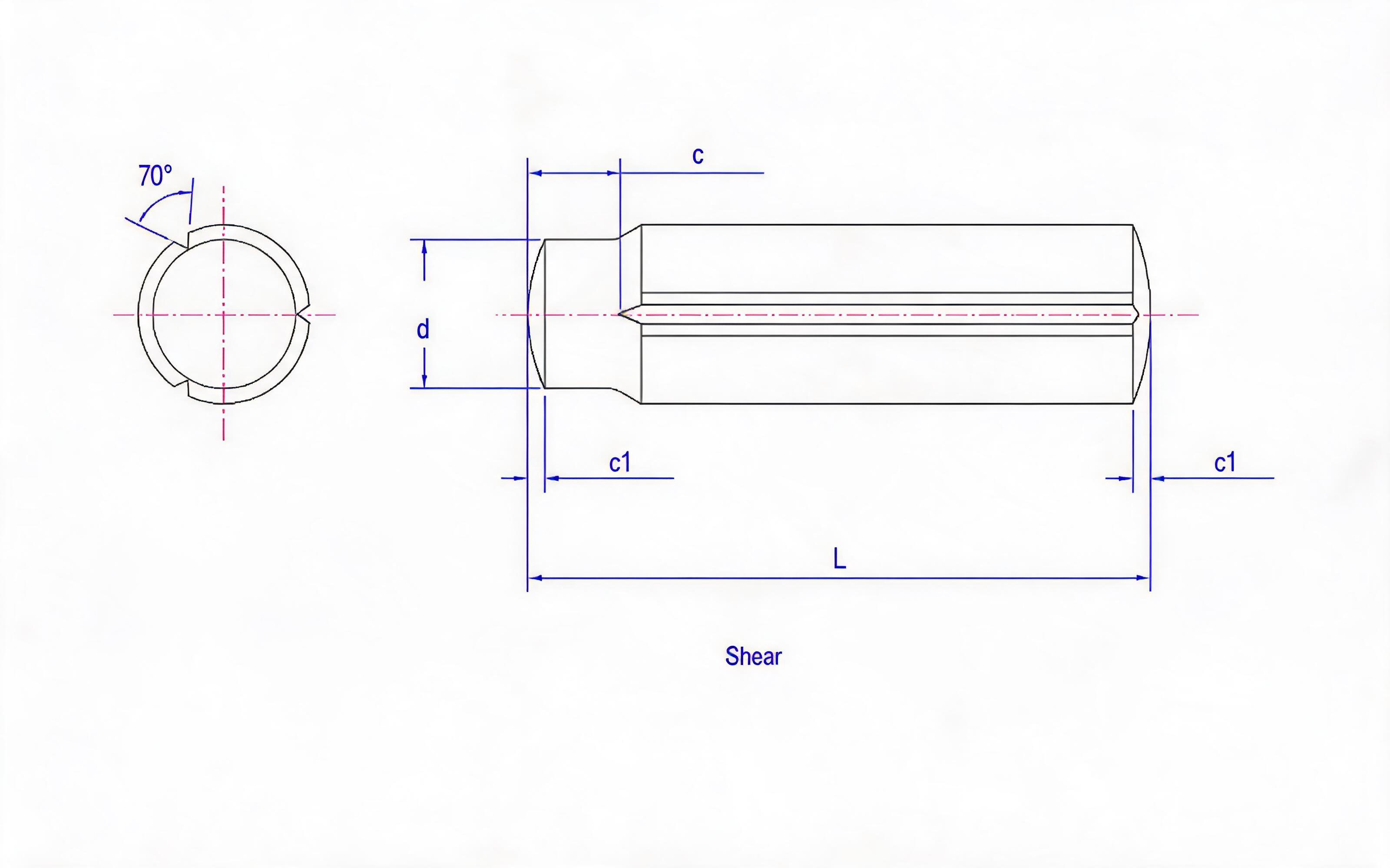 SLOTTED PIN - WITH GUIDE ROD AND FULL LENGTH PARALLEL GROOVE Standard Drawing