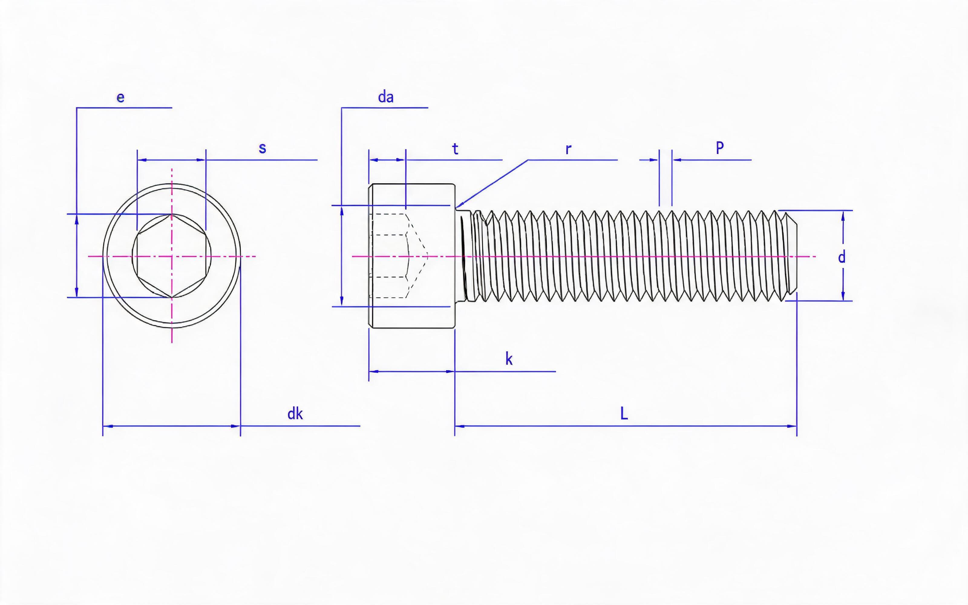 Hexagon fine thread cheese head screw Standard Drawing