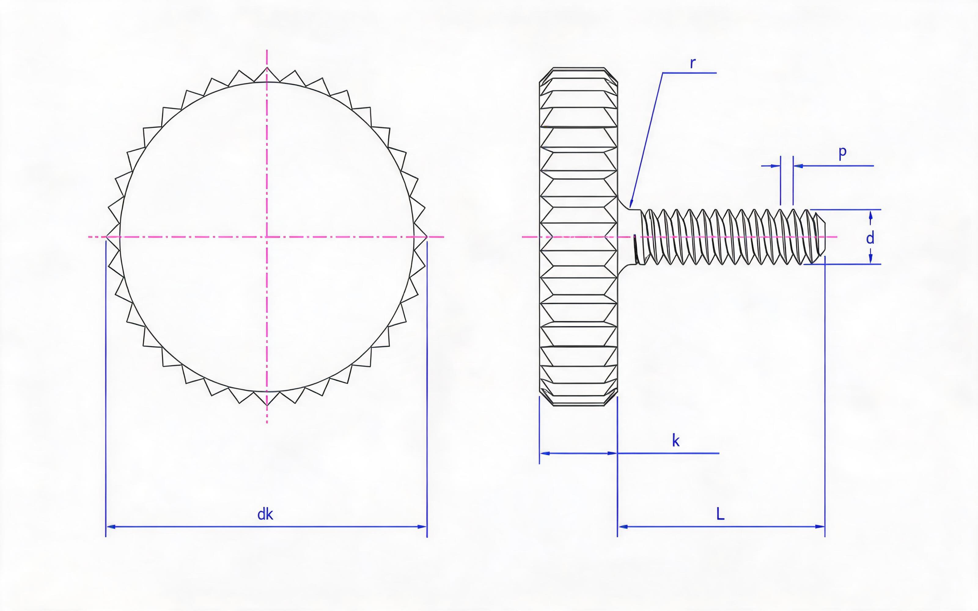 Thin knurled big head screw (d ＜ M2) Standard Drawing