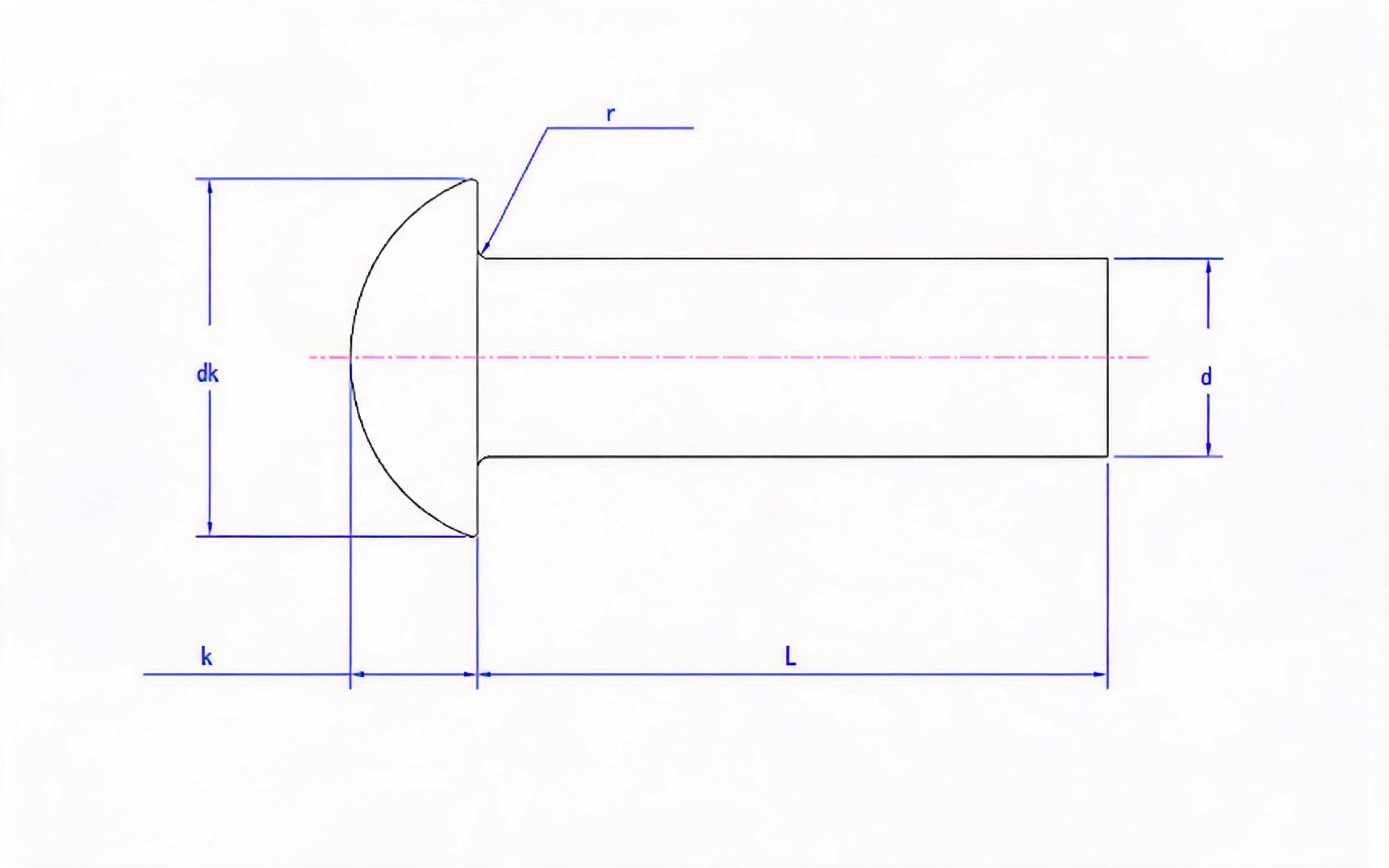 Half round head rivet Standard Drawing