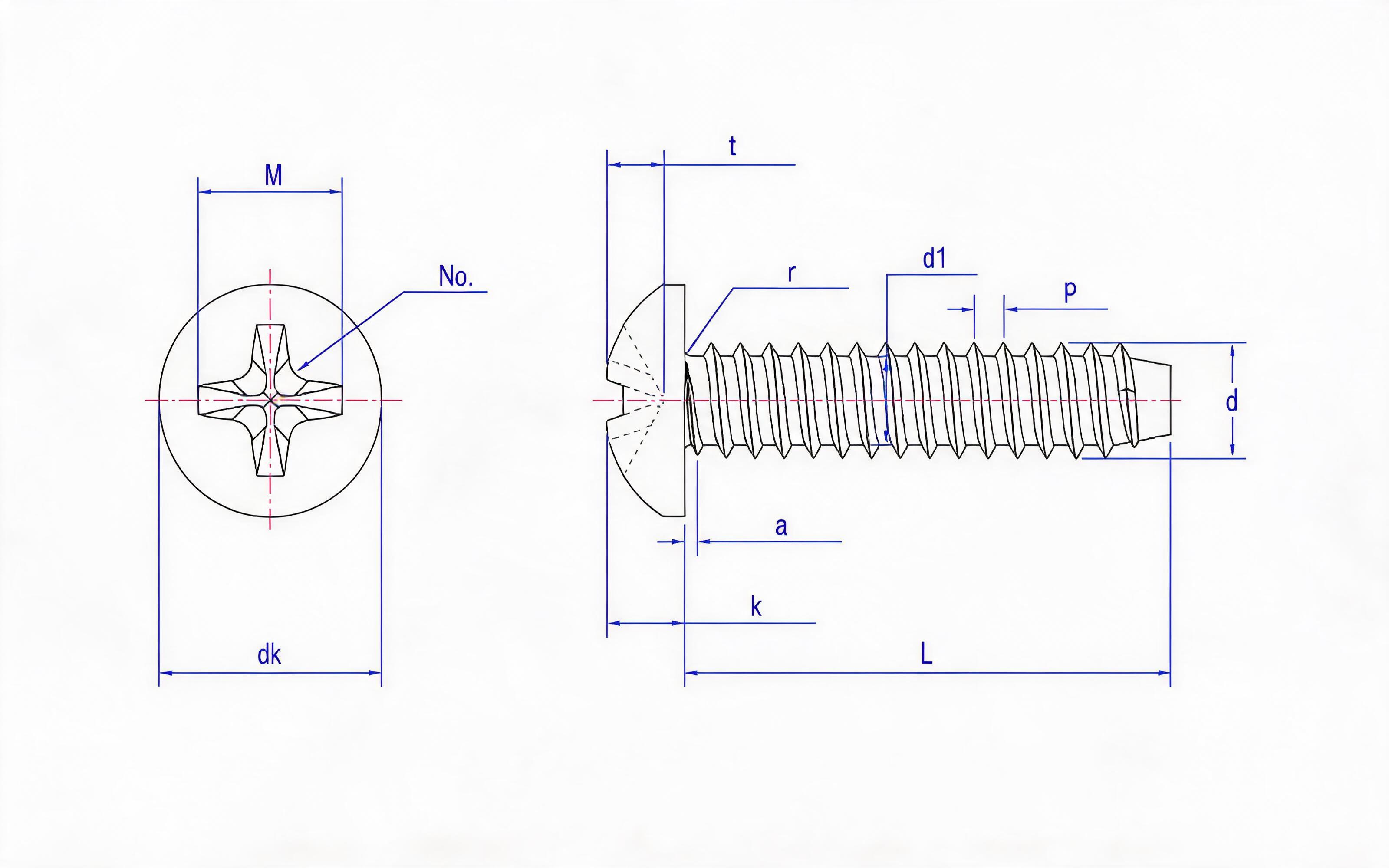 Cross recessed panhead self-tapping screw F-type Standard Drawing
