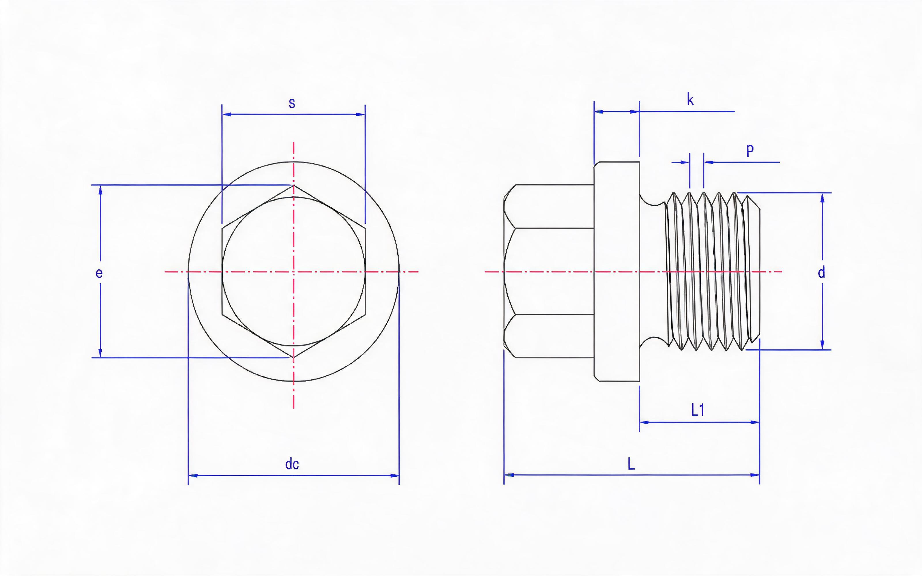 Hexagonal screw plug with shoulder Heavy-duty cylindrical thread (G thread) Standard Drawing