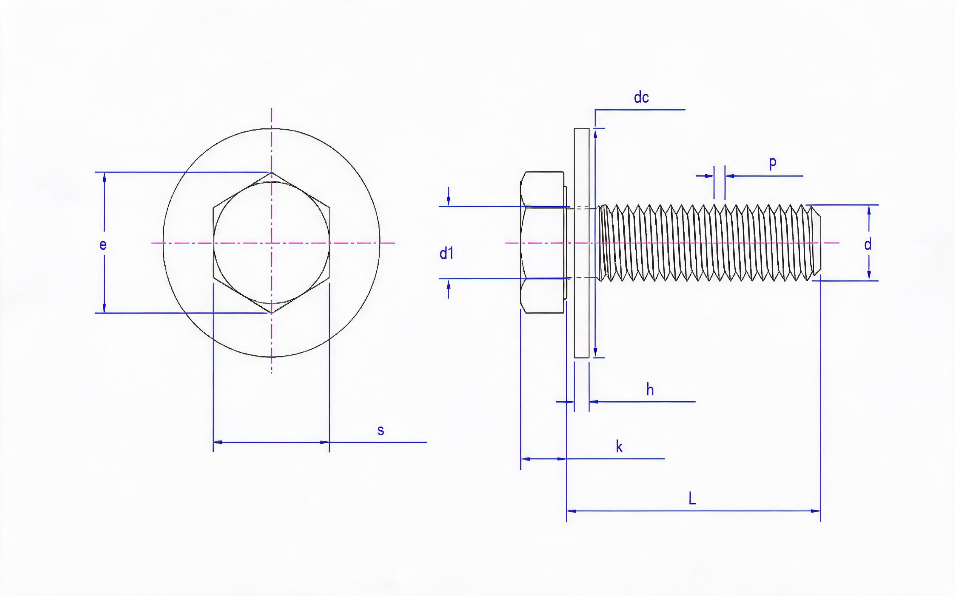 Combination of hexagon bolt and large flat washer Standard Drawing