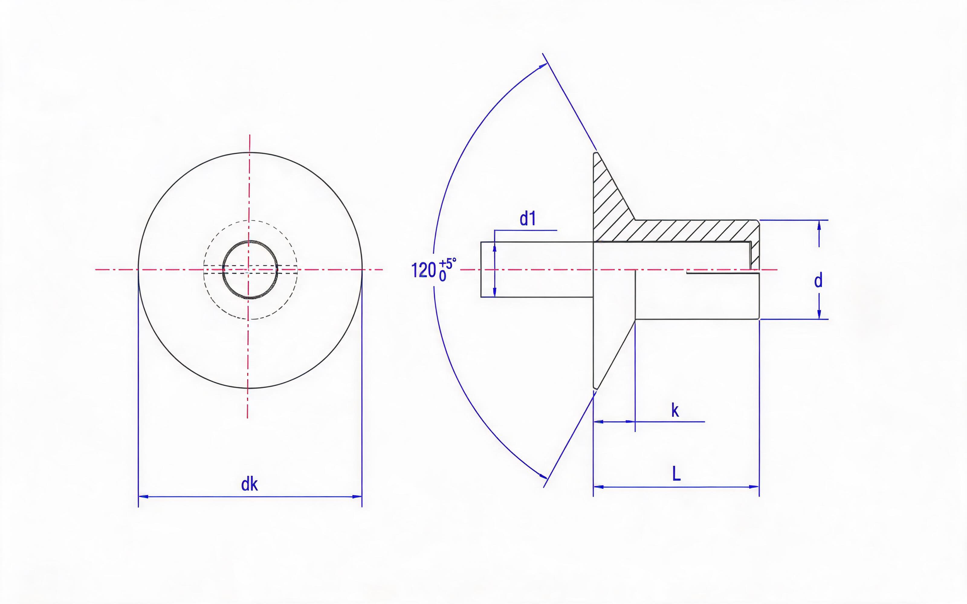 Countersunk Drive Rivet 120 ° Standard Drawing
