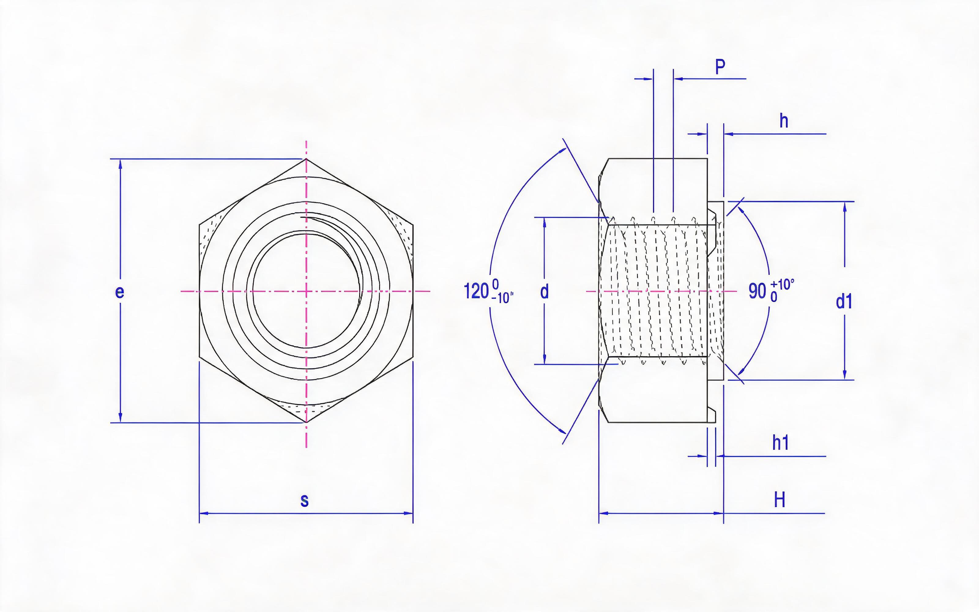 UNIFORM THREADED HEXAGON WELDED NUT (LARGE FACE) Standard Drawing