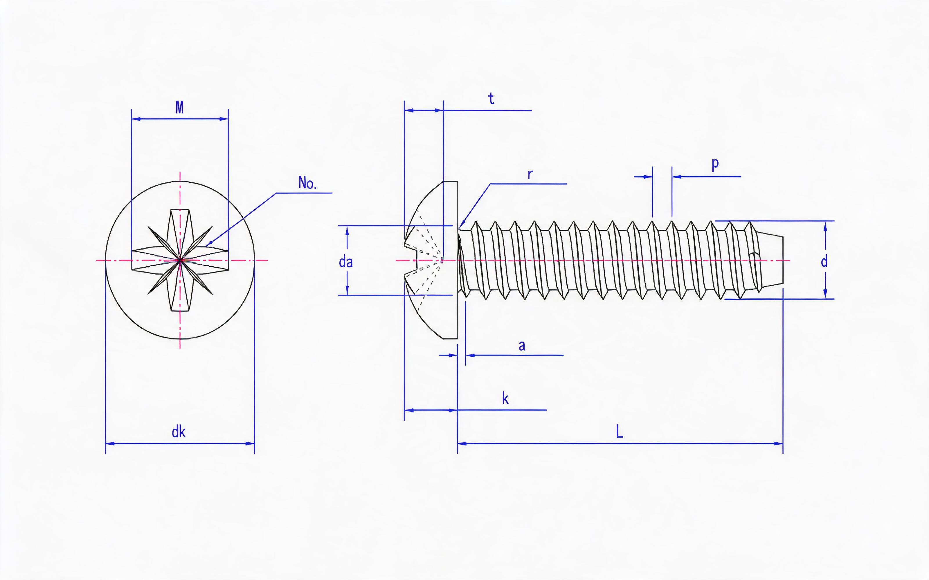 Type F panhead self-tapping screw with herringbone groove Standard Drawing