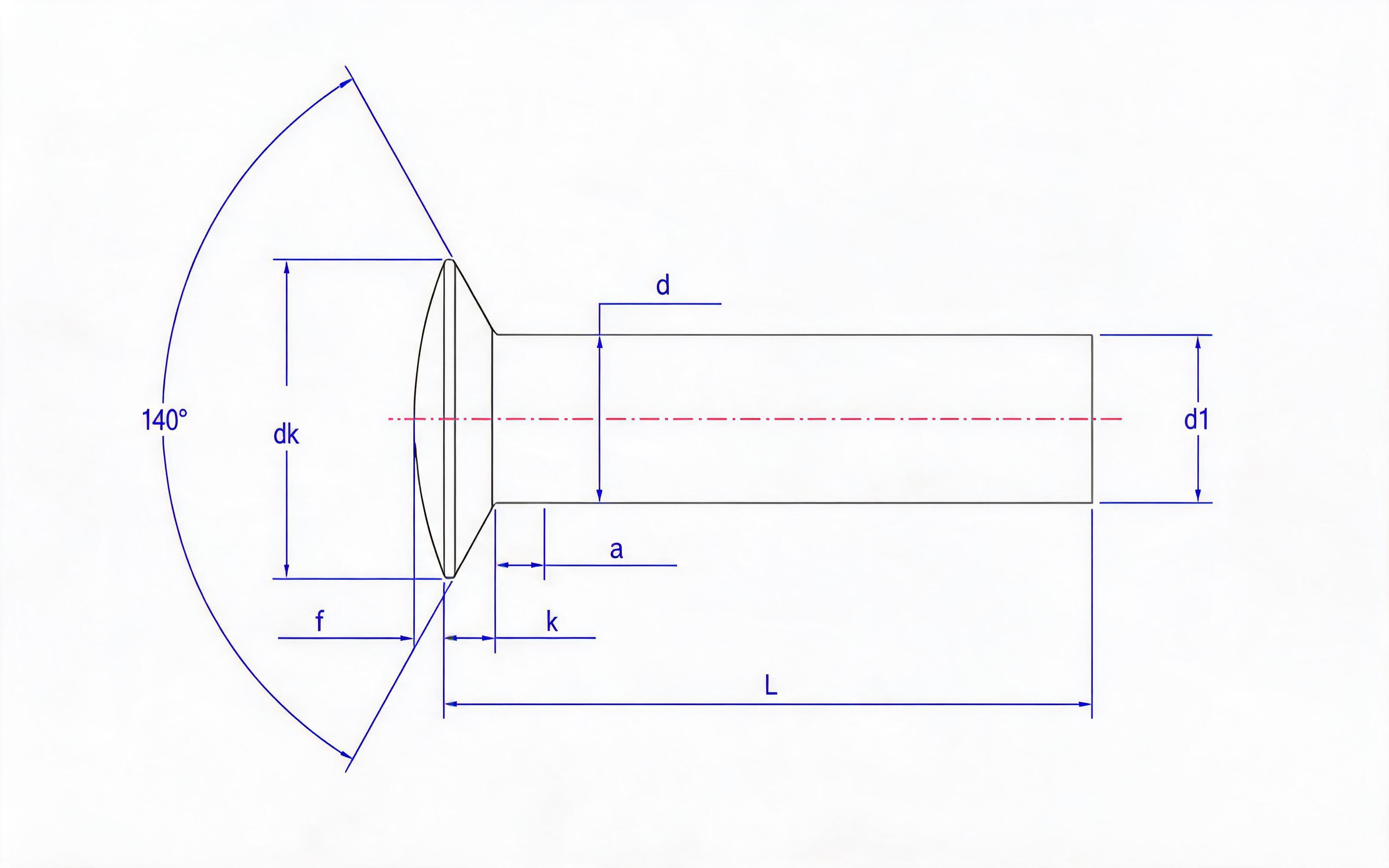 Short countersunk head rivets (1.6 to 6mm diameter) Standard Drawing