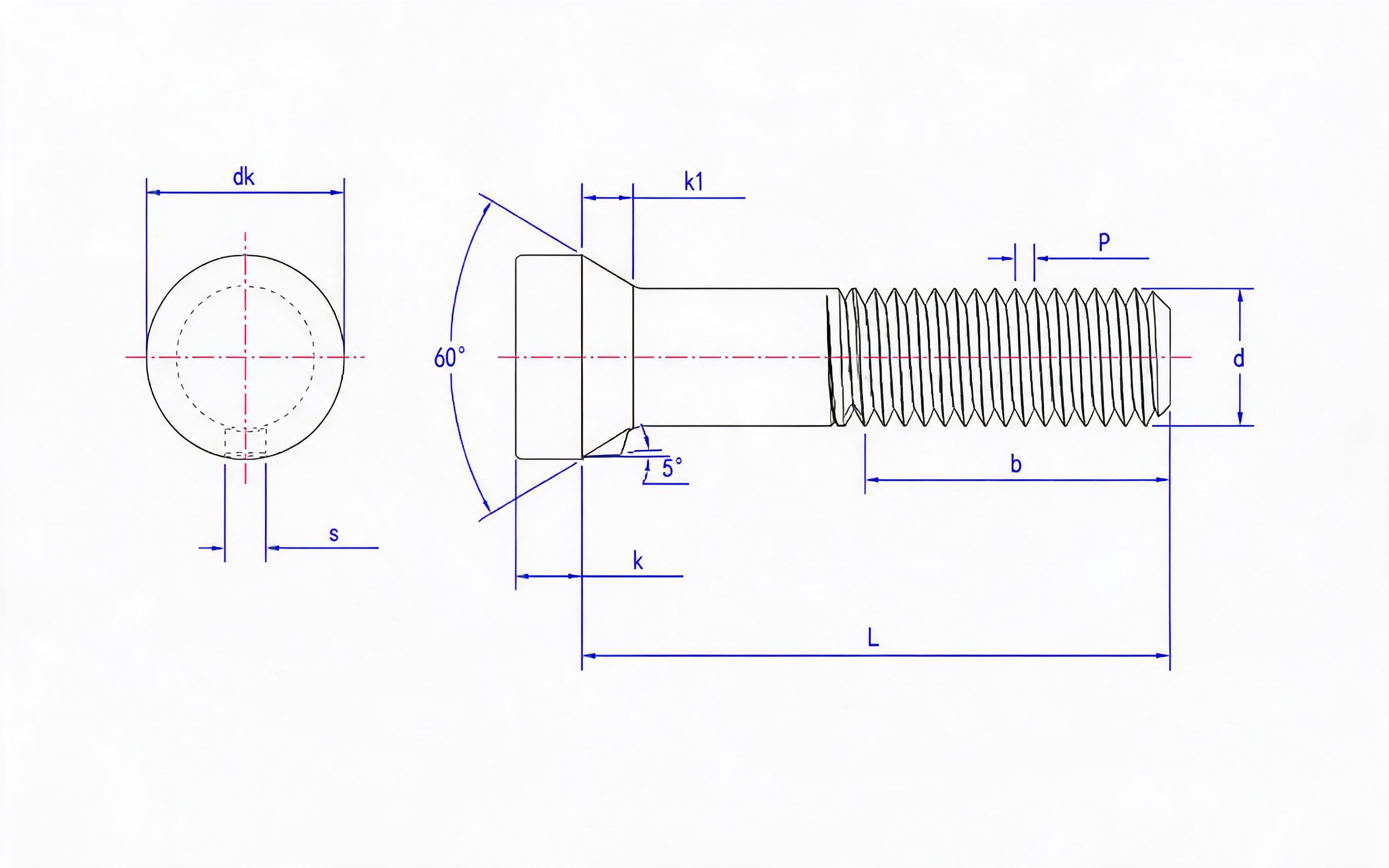 Cylindrical countersunk head mortise bolt Standard Drawing