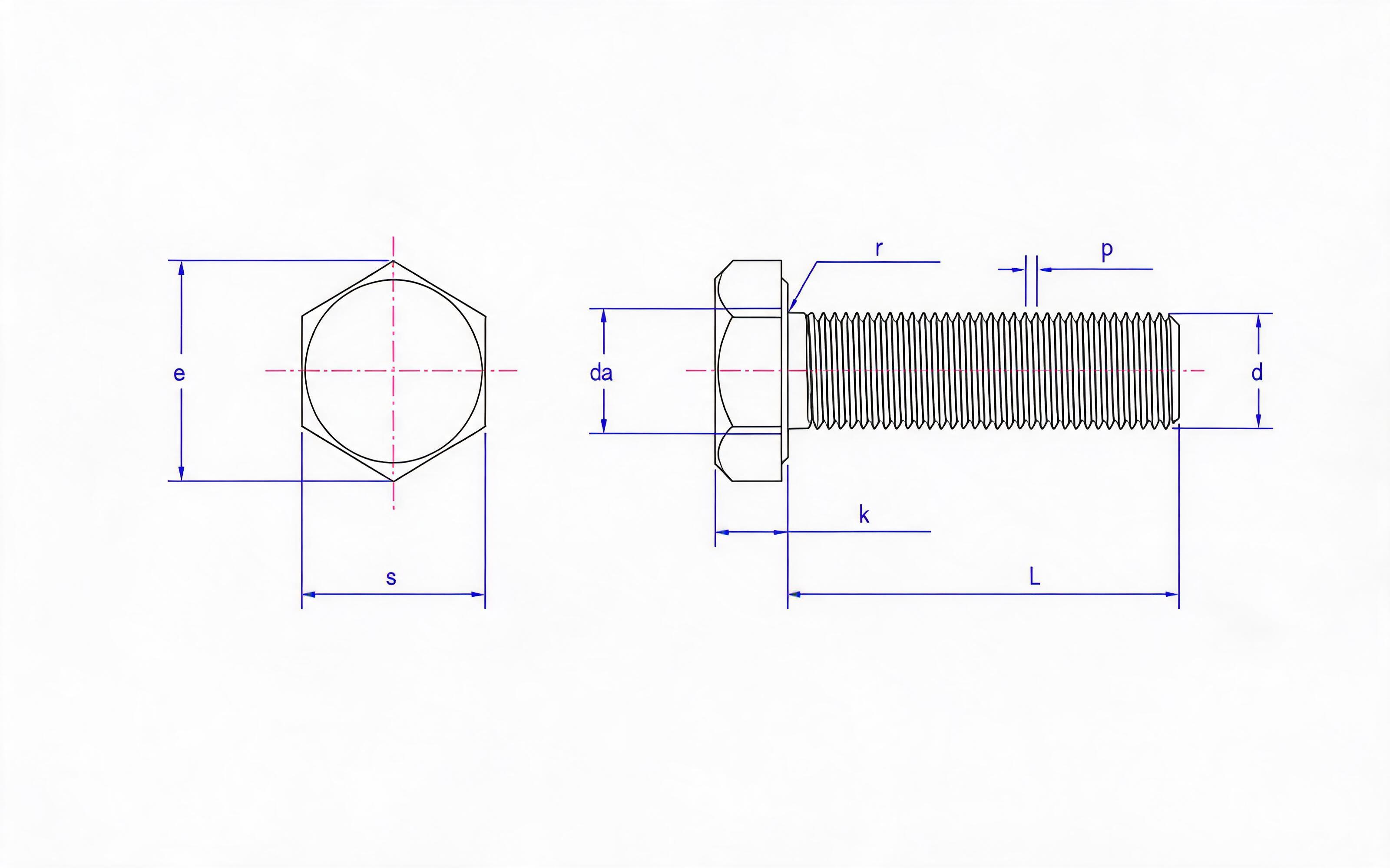 Full thread fine thread hexagon bolt Standard Drawing