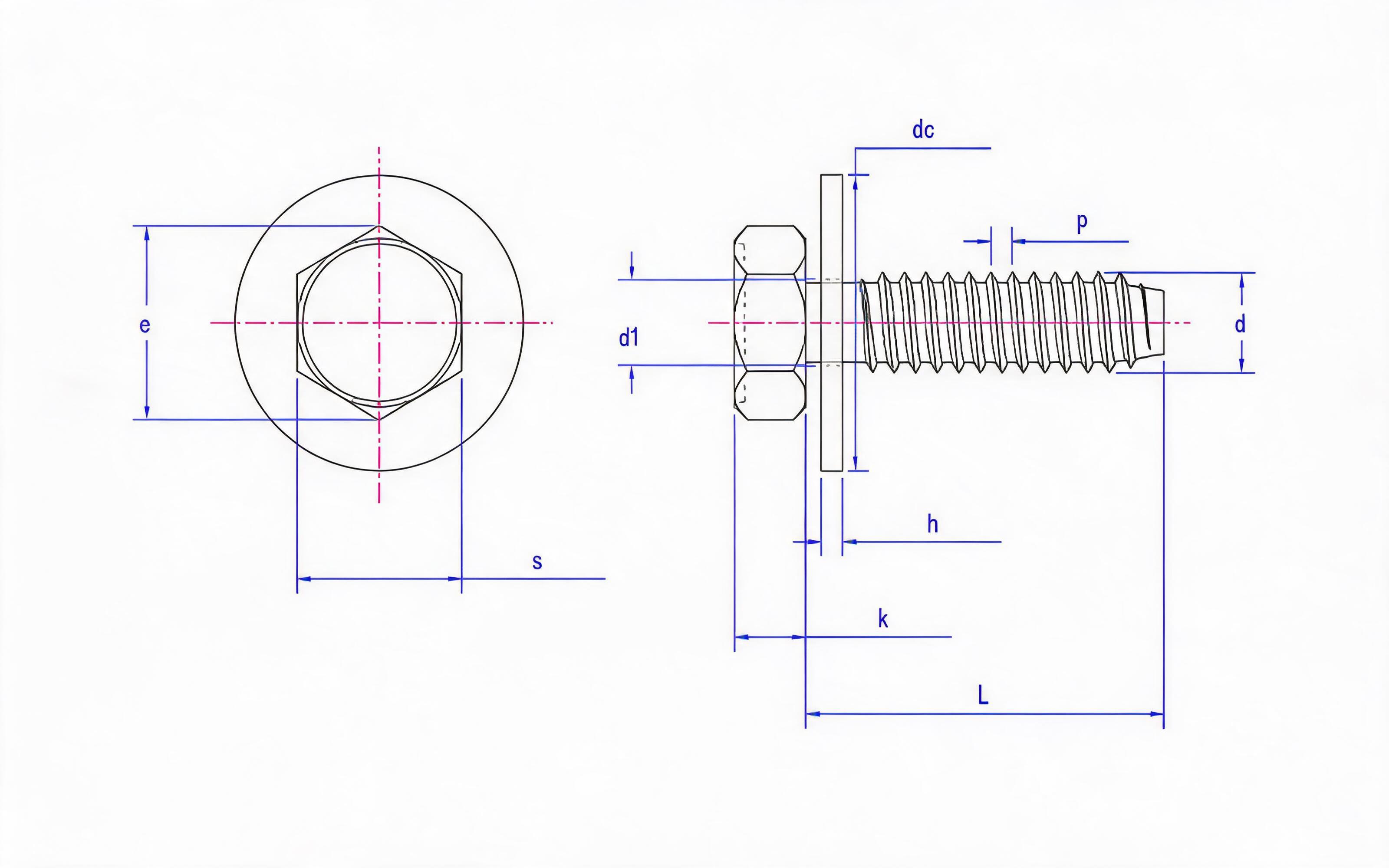 Hexagon self-tapping screw and large flat washer combination type F Standard Drawing