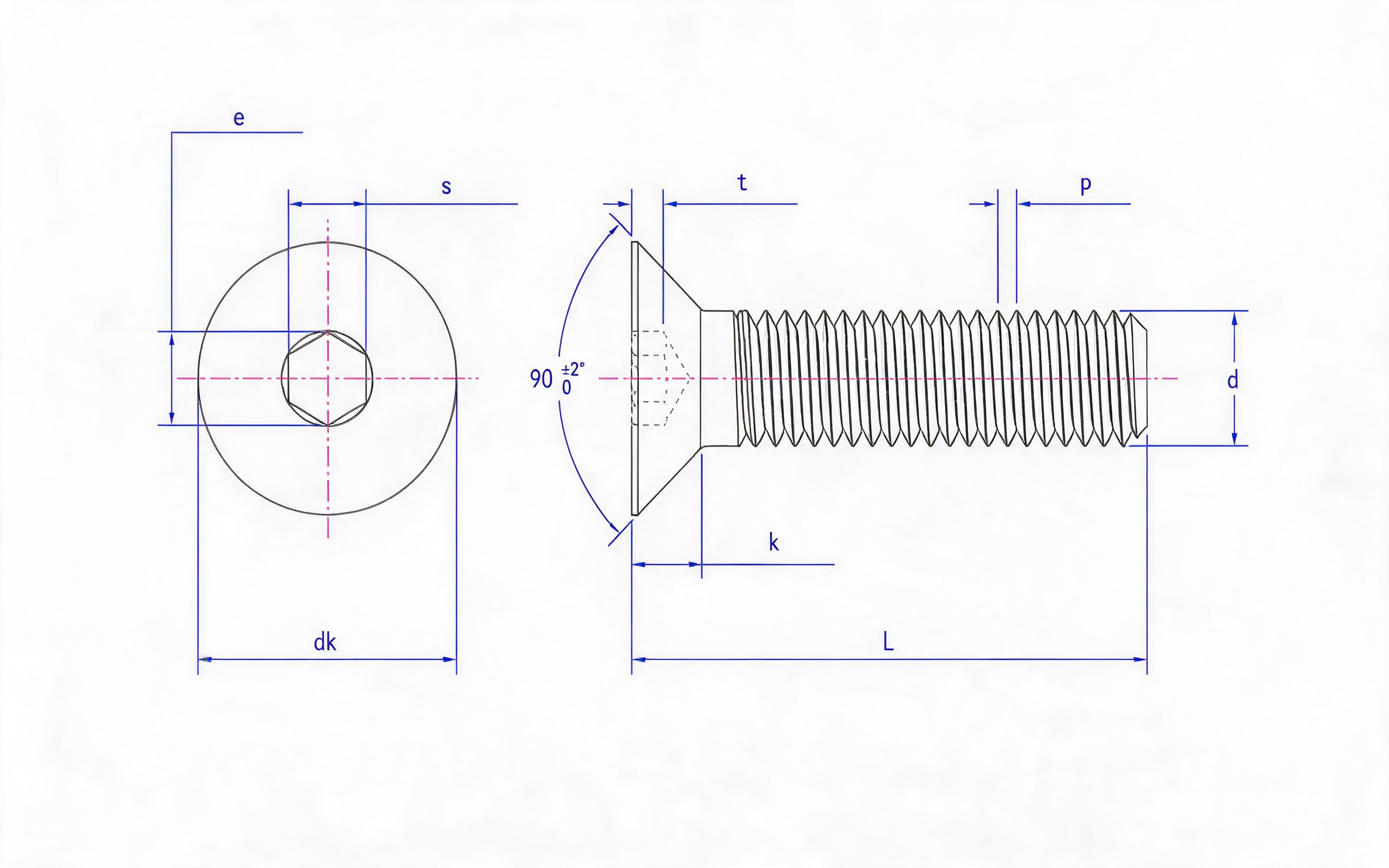 Socket head countersunk screw with reduced load capacity Standard Drawing