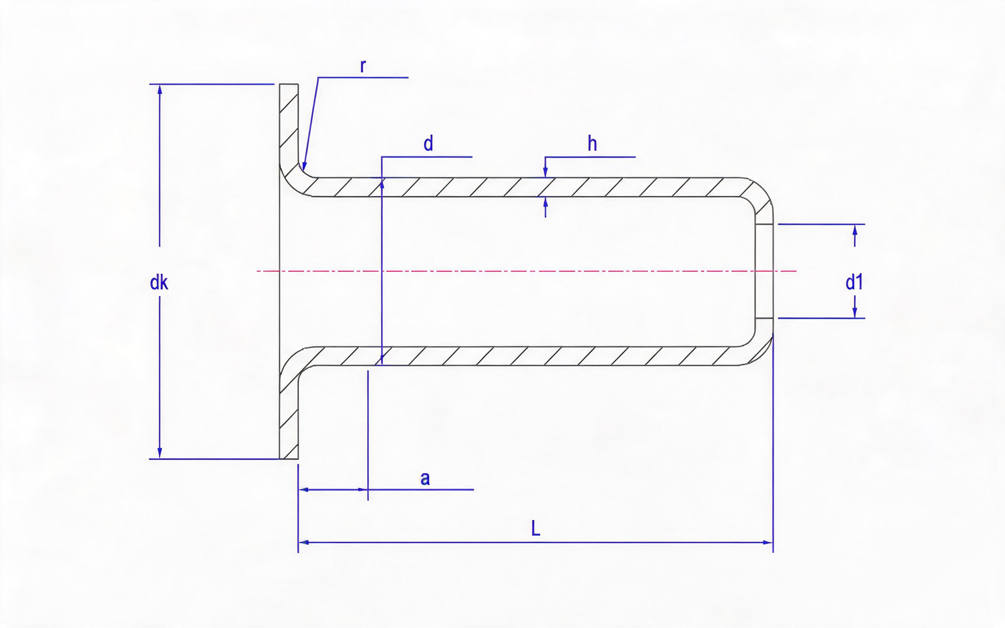 Large flat head hollow rivet Standard Drawing