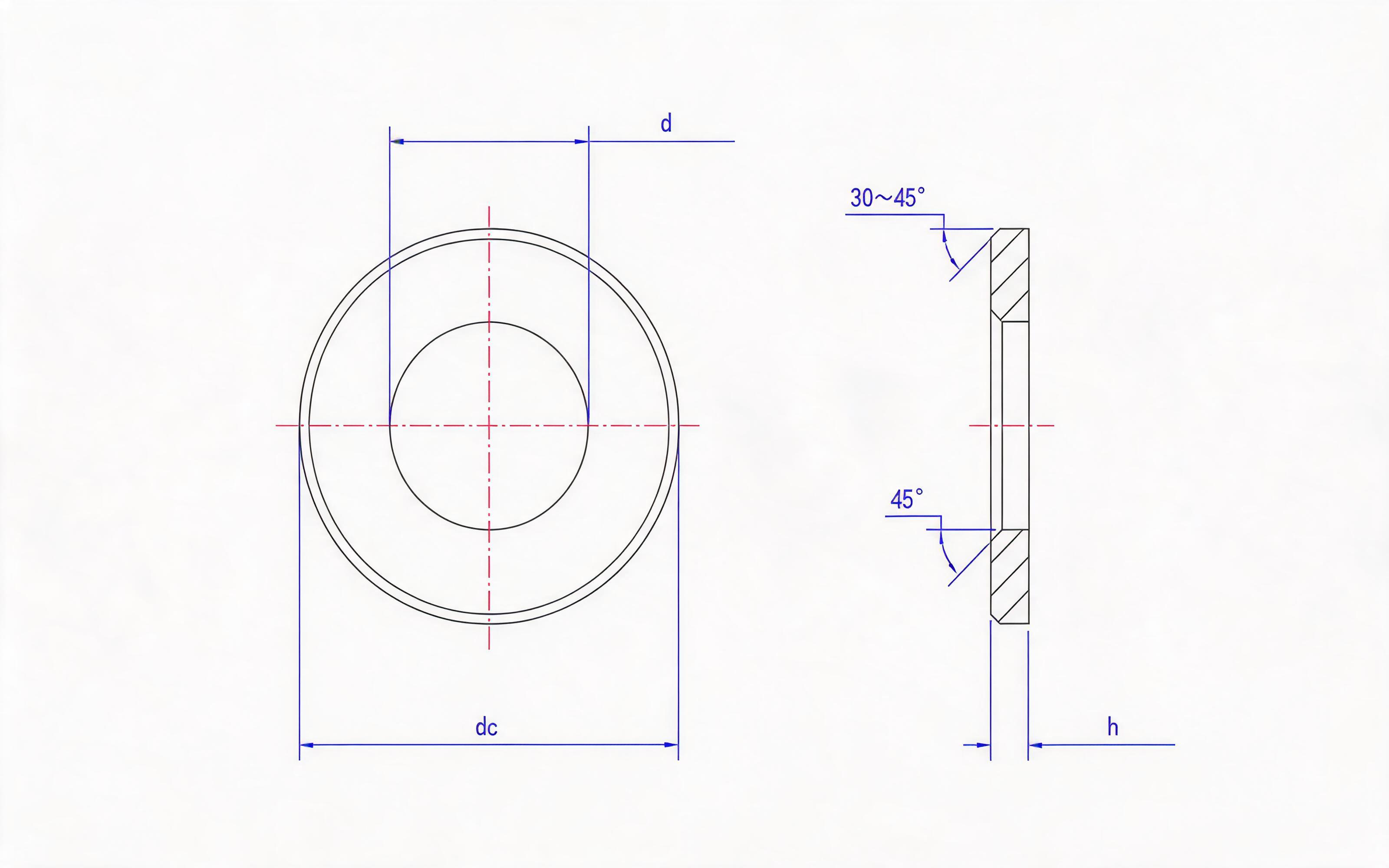 Hardened Washers - hardness up to 300HV and above, for hexagon bolt and nut combination (Type B) Standard Drawing