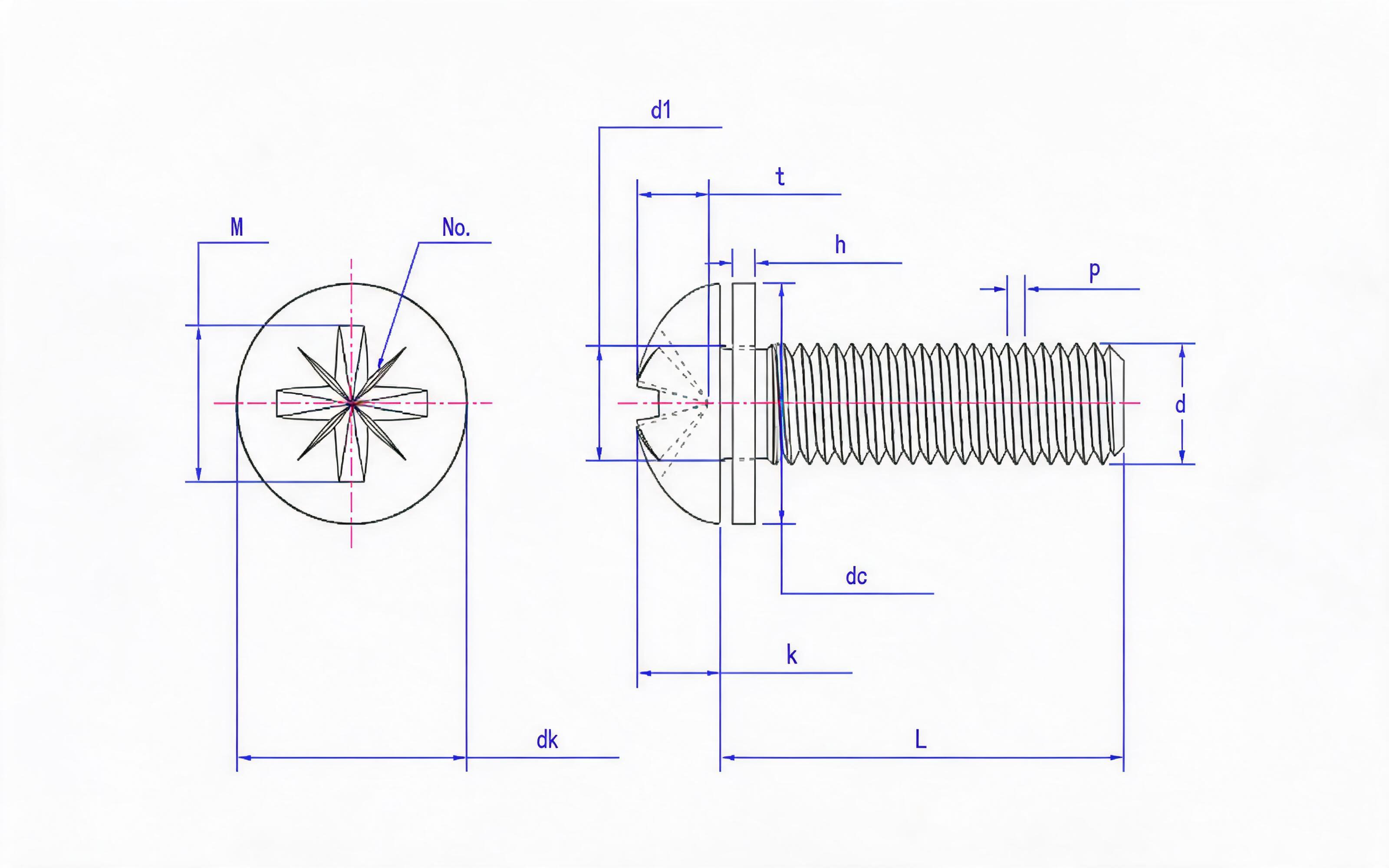 Combination of cheese head pan screw (Z-groove) and small flat washer Standard Drawing