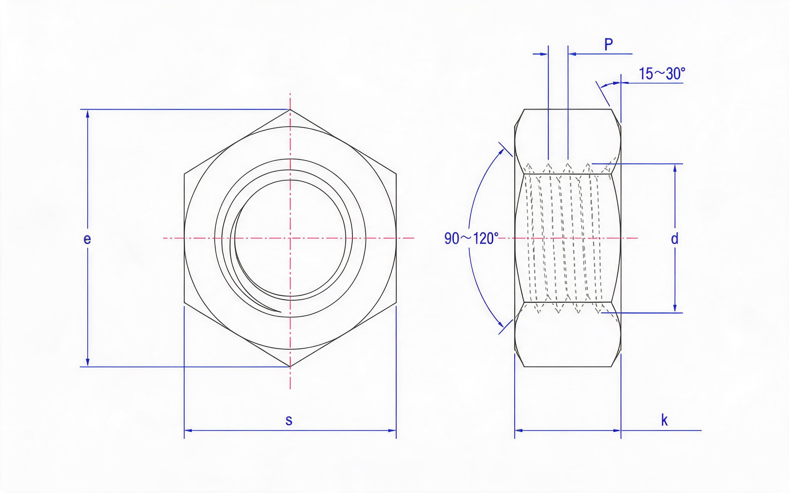 Type 1 hexagon nut fine thread Standard Drawing