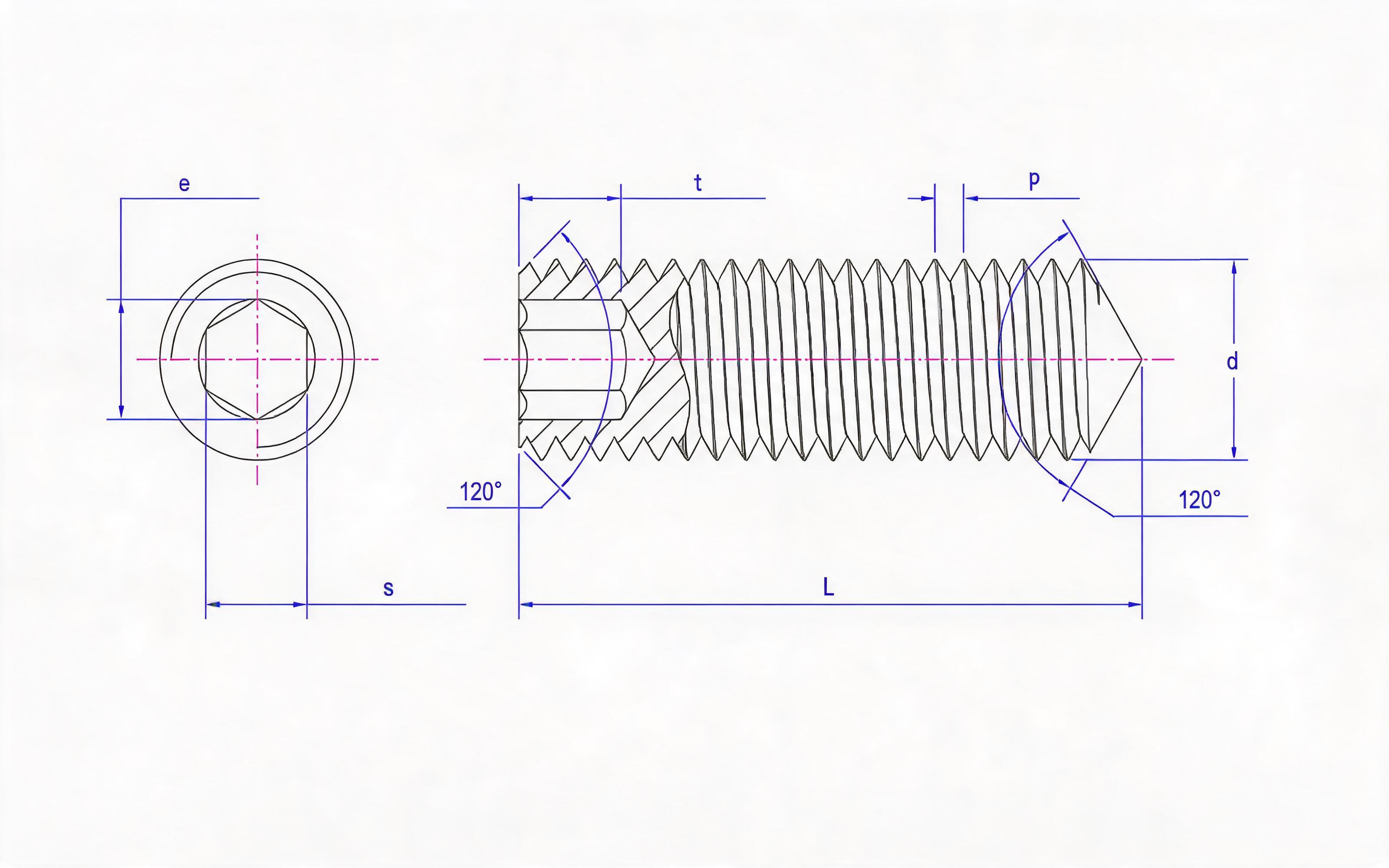 Hexagon cone end set screw Standard Drawing