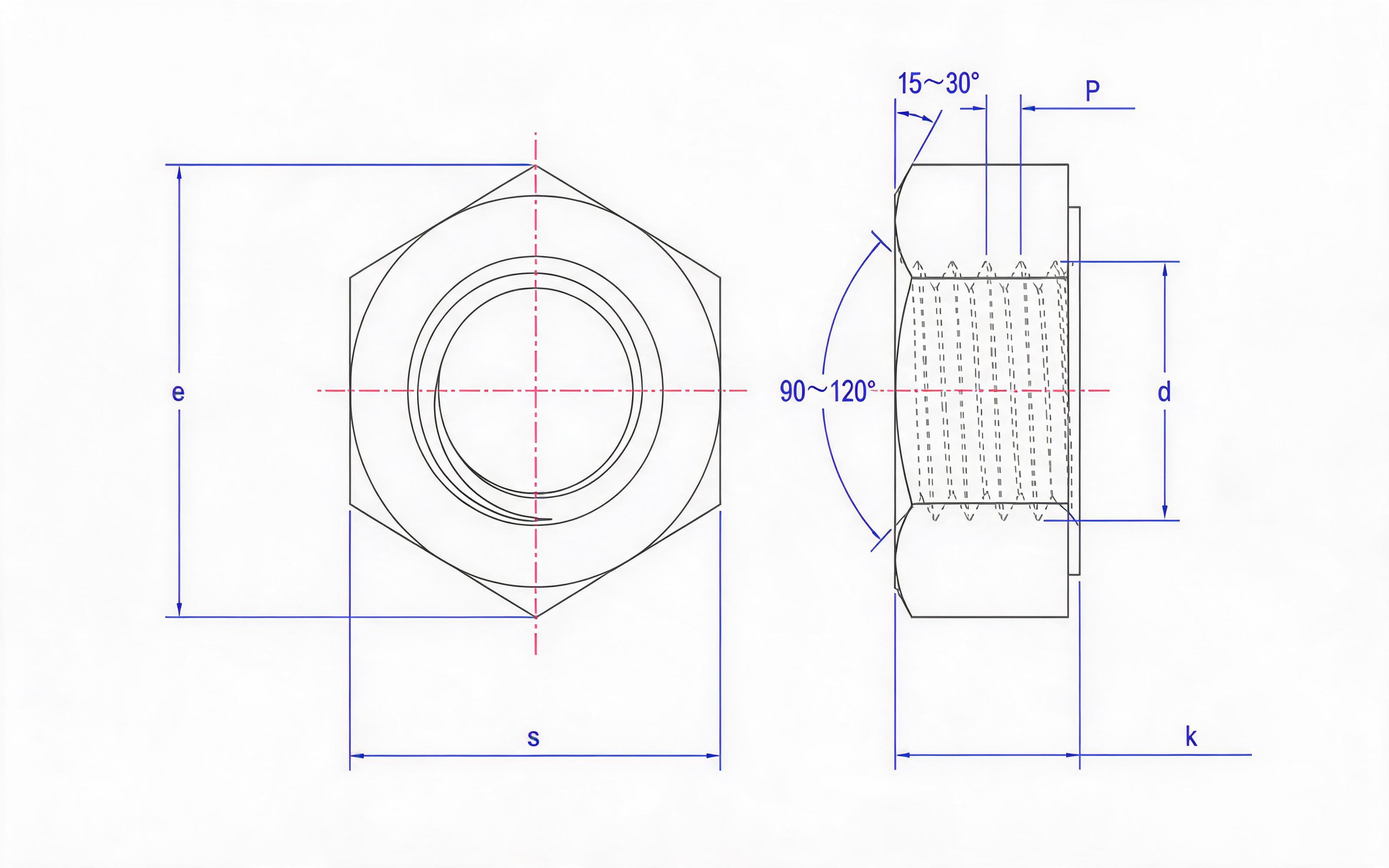 Type 2 single chamfered hexagon nut Standard Drawing