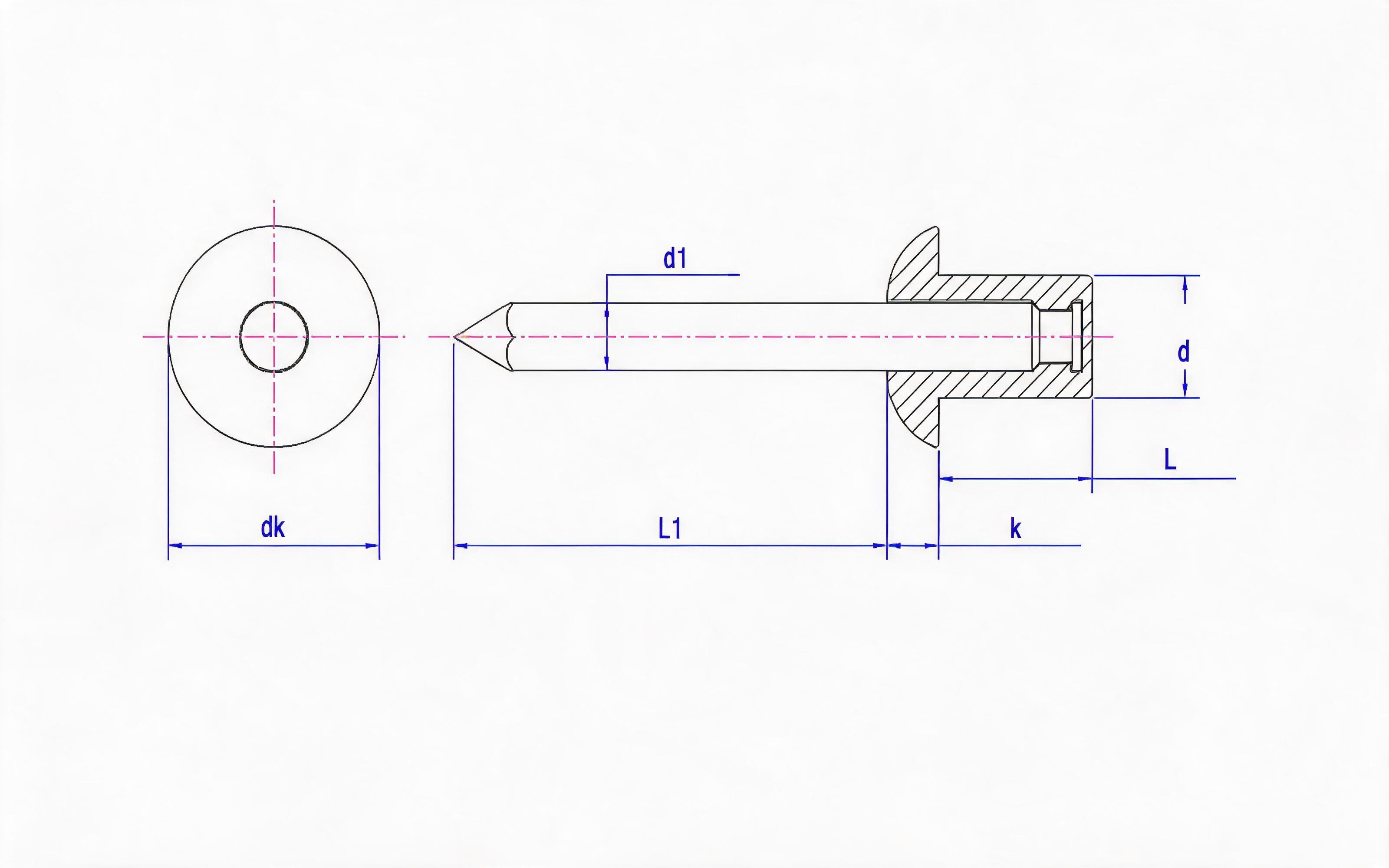 Closed-end flush head self-plugging rivets - Grade 06 Standard Drawing