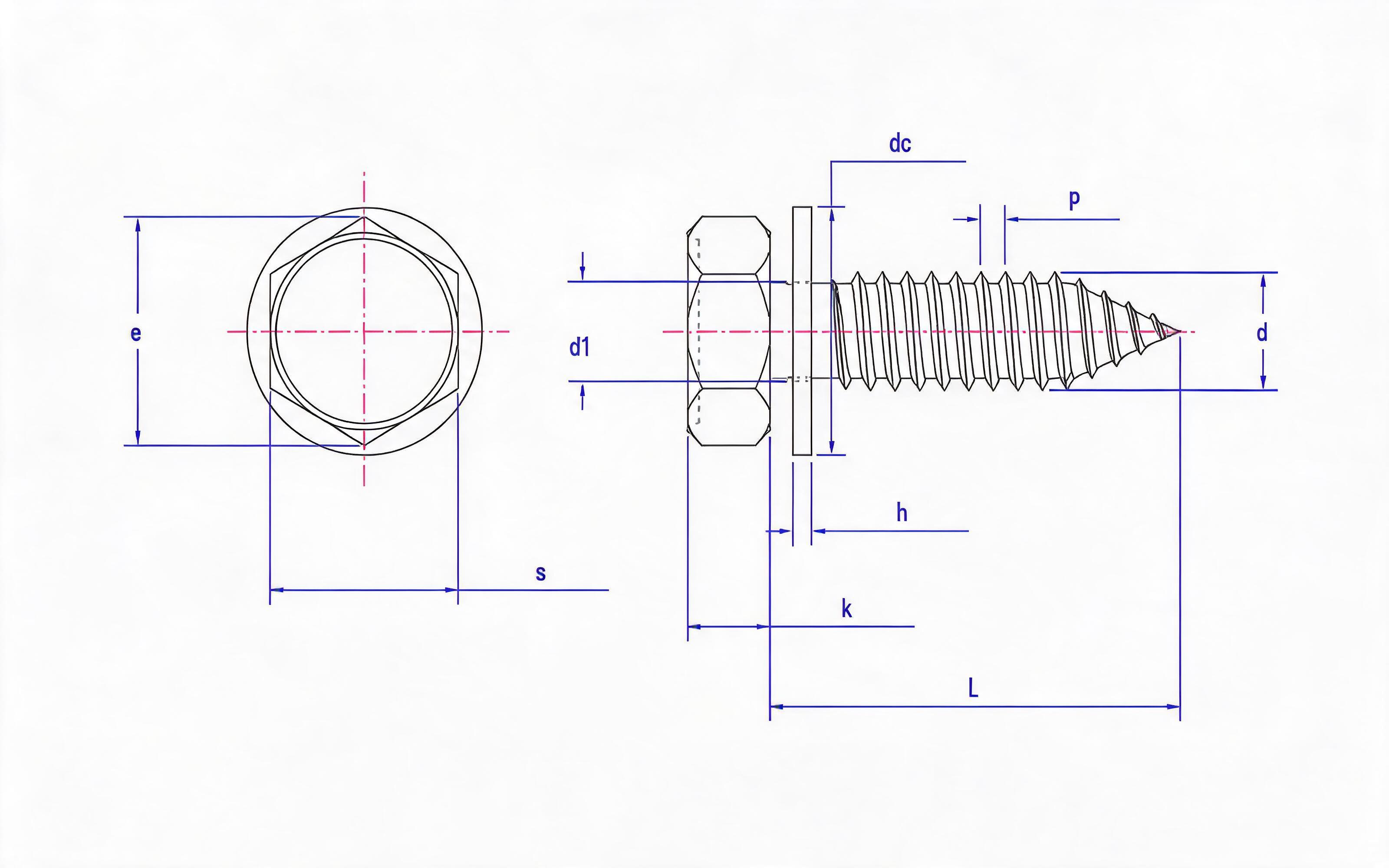 Hexagon self-tapping screw and flat washer combination type C Standard Drawing