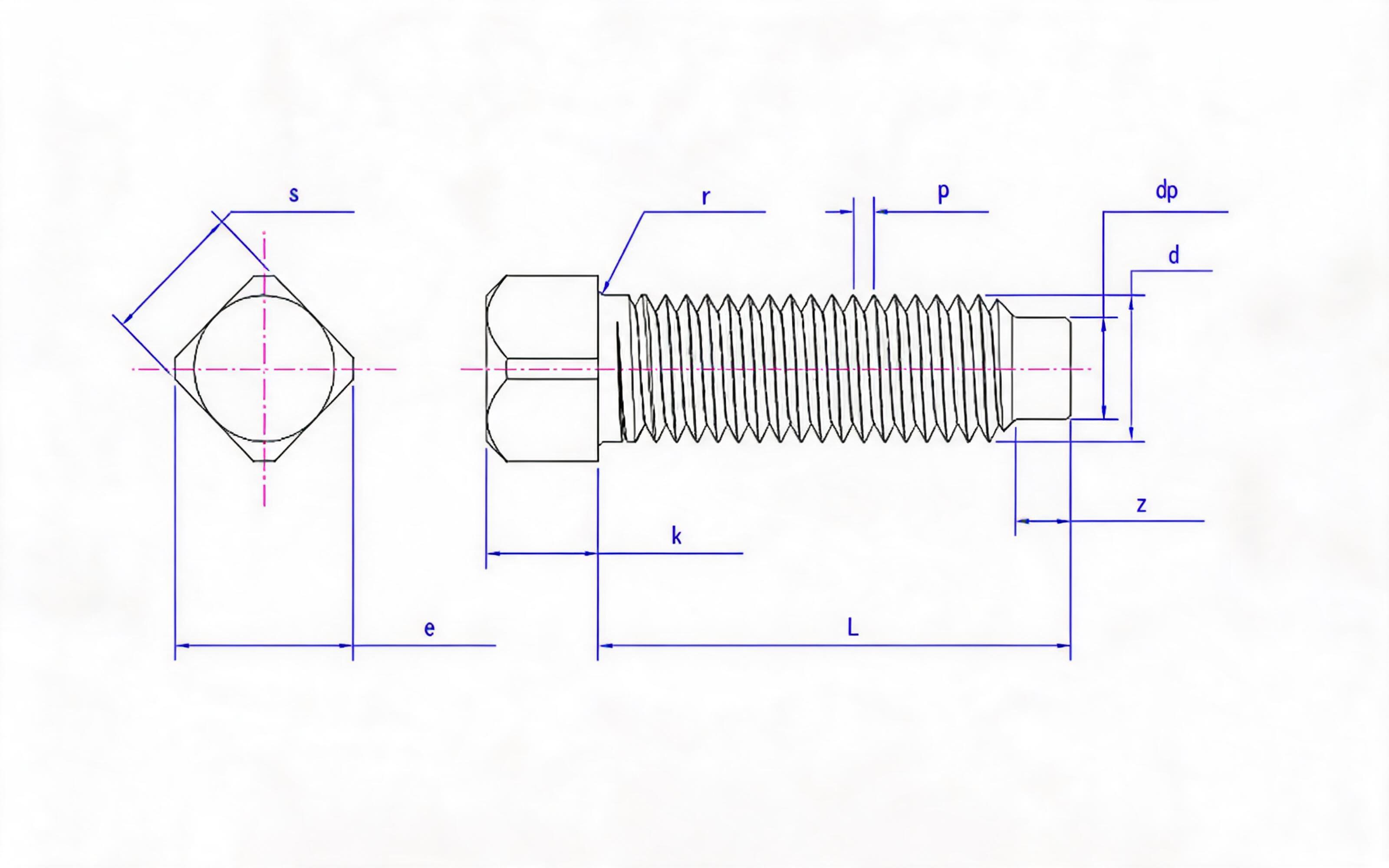 SQUARE HEAD CYLINDRICAL END SET SCREW Standard Drawing