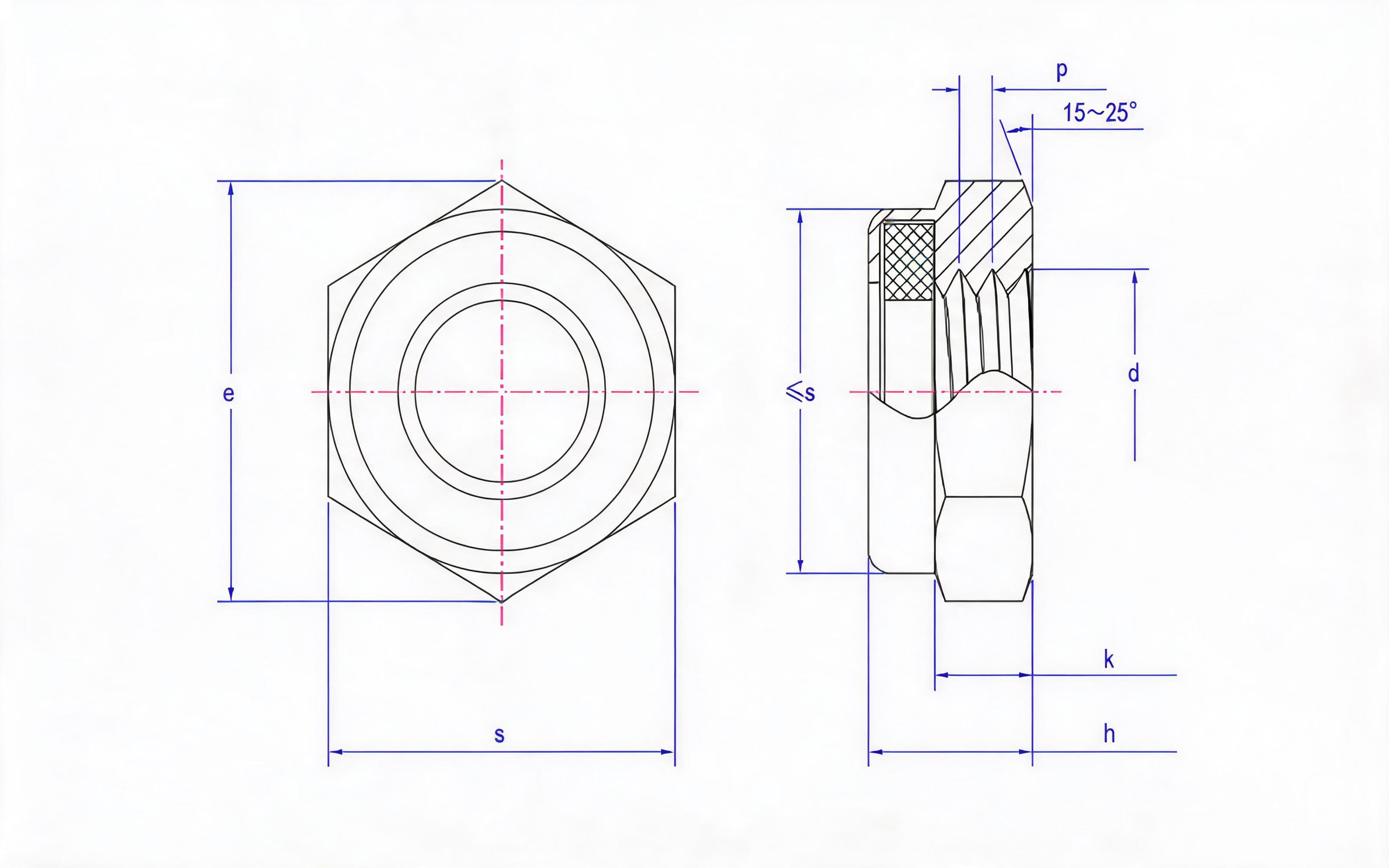 NONMETALLIC INSERT HEXAGON LOCK THIN NUT Standard Drawing