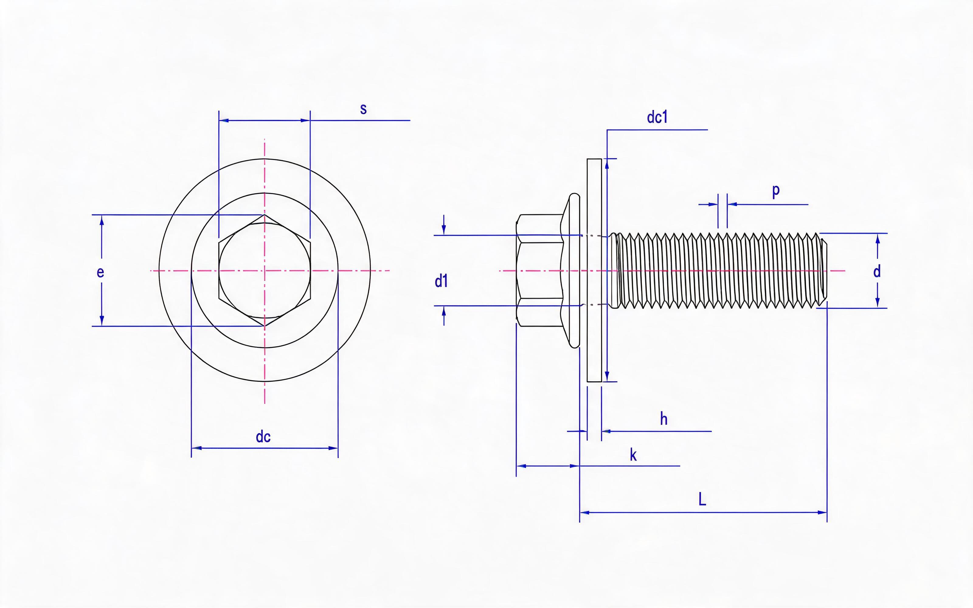 Hexagon flange bolt (U-shaped) and large flat washer combination (ISO 15071) Standard Drawing