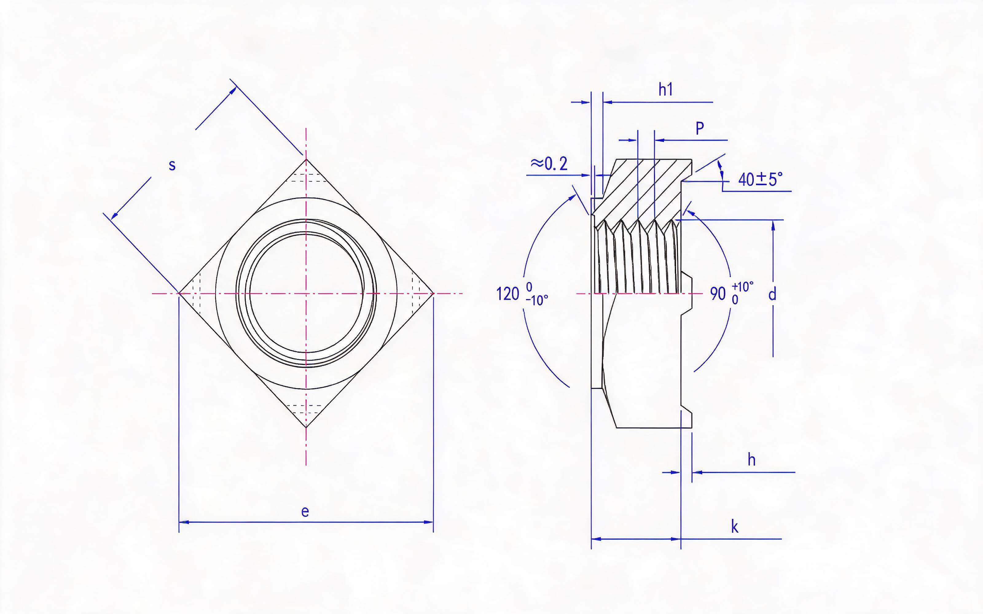 SQUARE WELDED NUT Standard Drawing