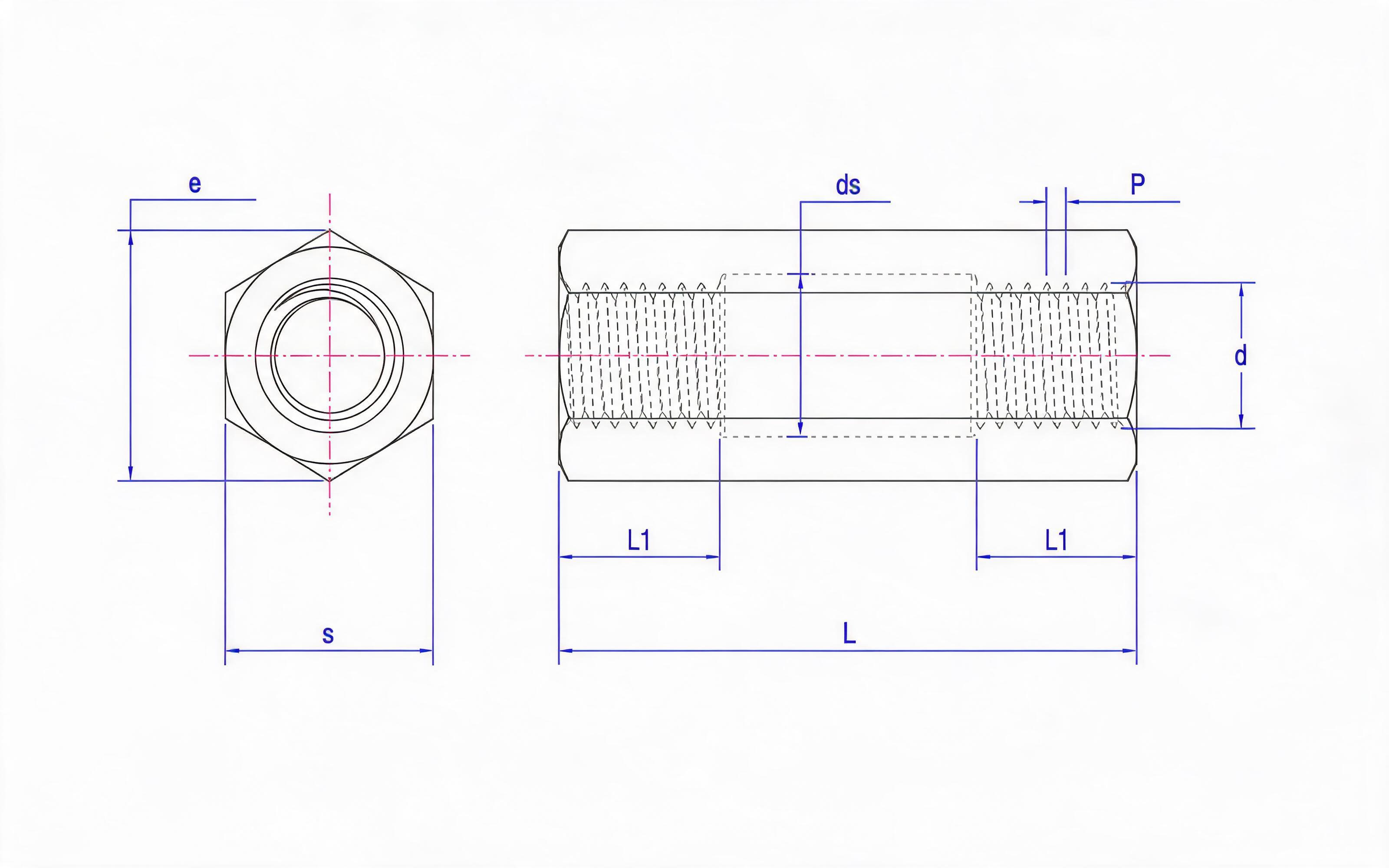 Hexagon steel turnbuckle nut (M20-M30) Standard Drawing