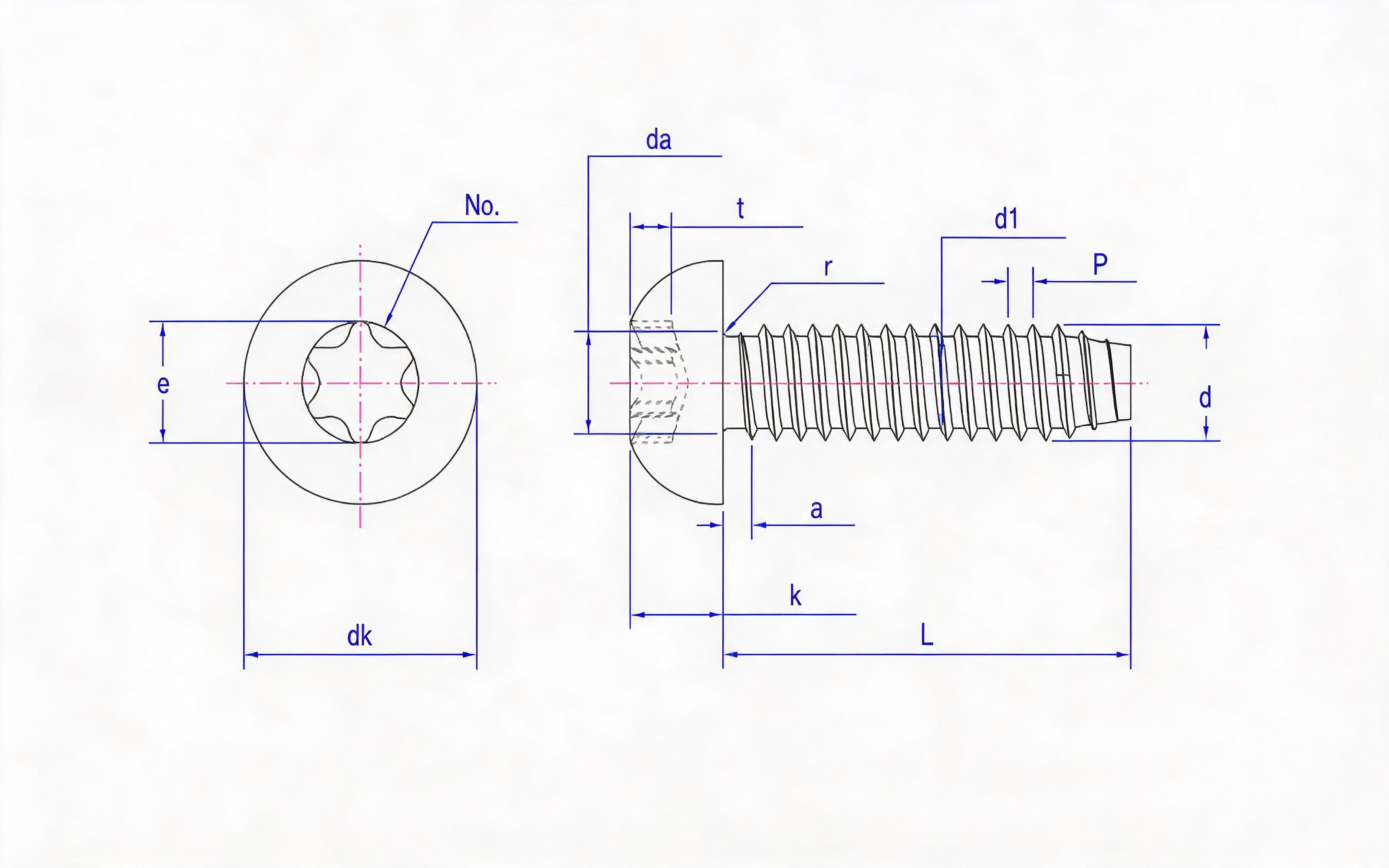 Torx recessed panhead self-tapping screw F-type Standard Drawing
