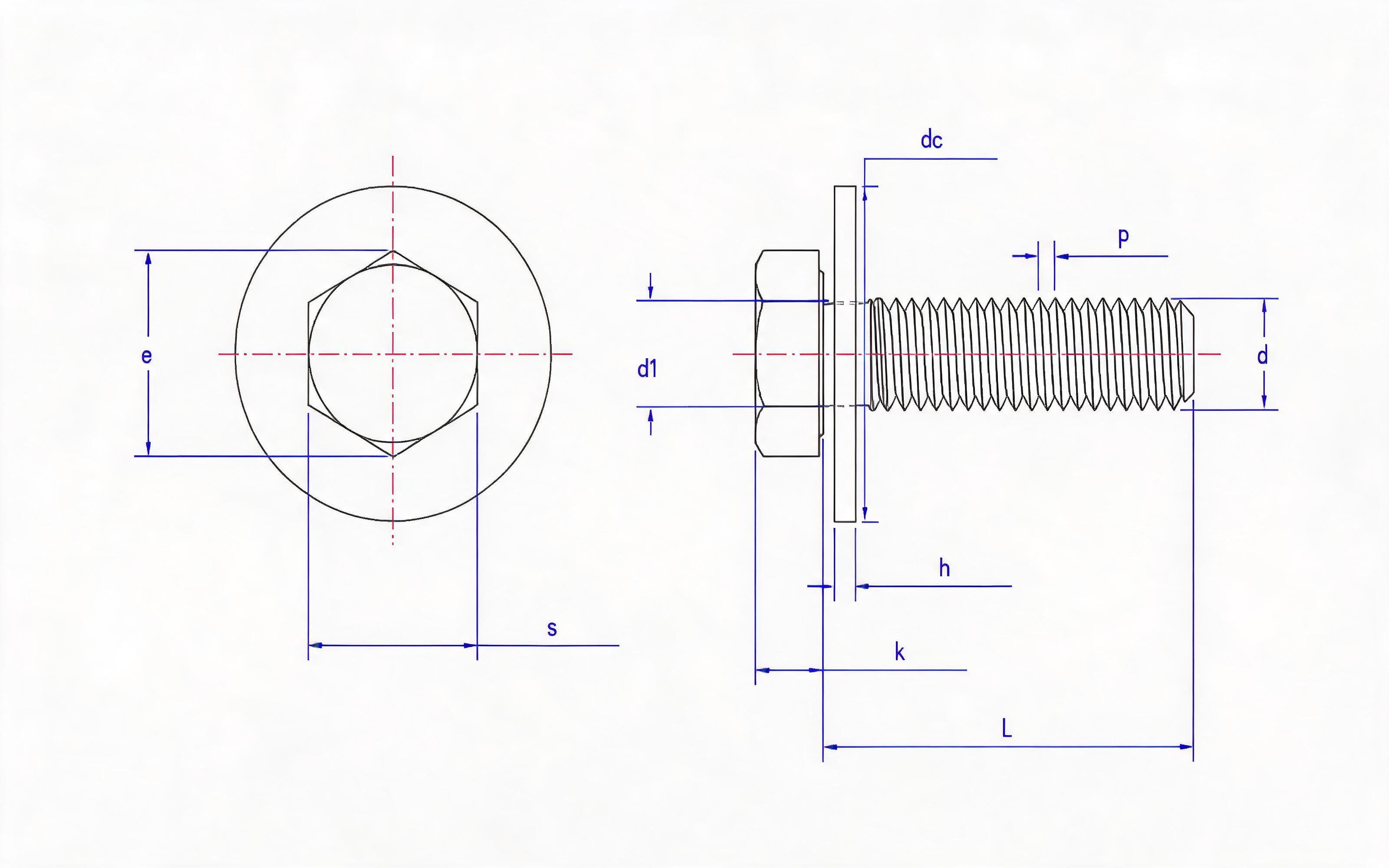 Combination of hexagon bolt and large flat washer Standard Drawing