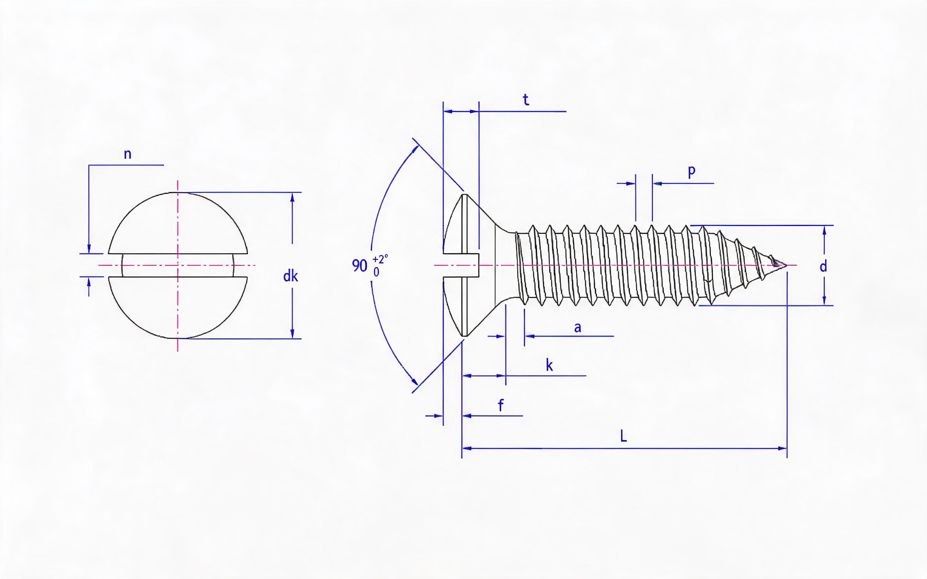 Slotted countersunk head self-tapping screw Type C Standard Drawing