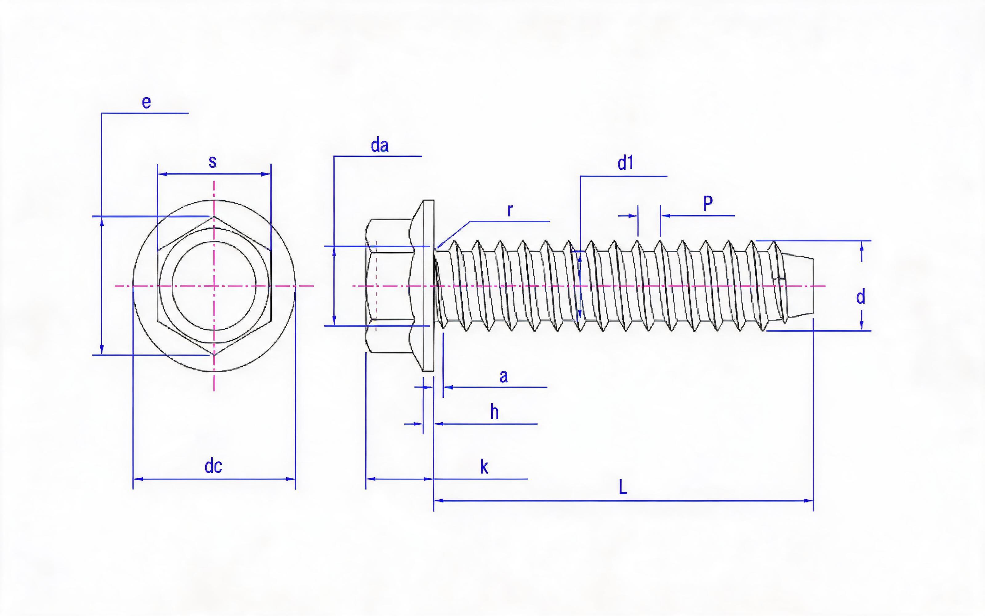Hexagon flange self-tapping screw type F Standard Drawing