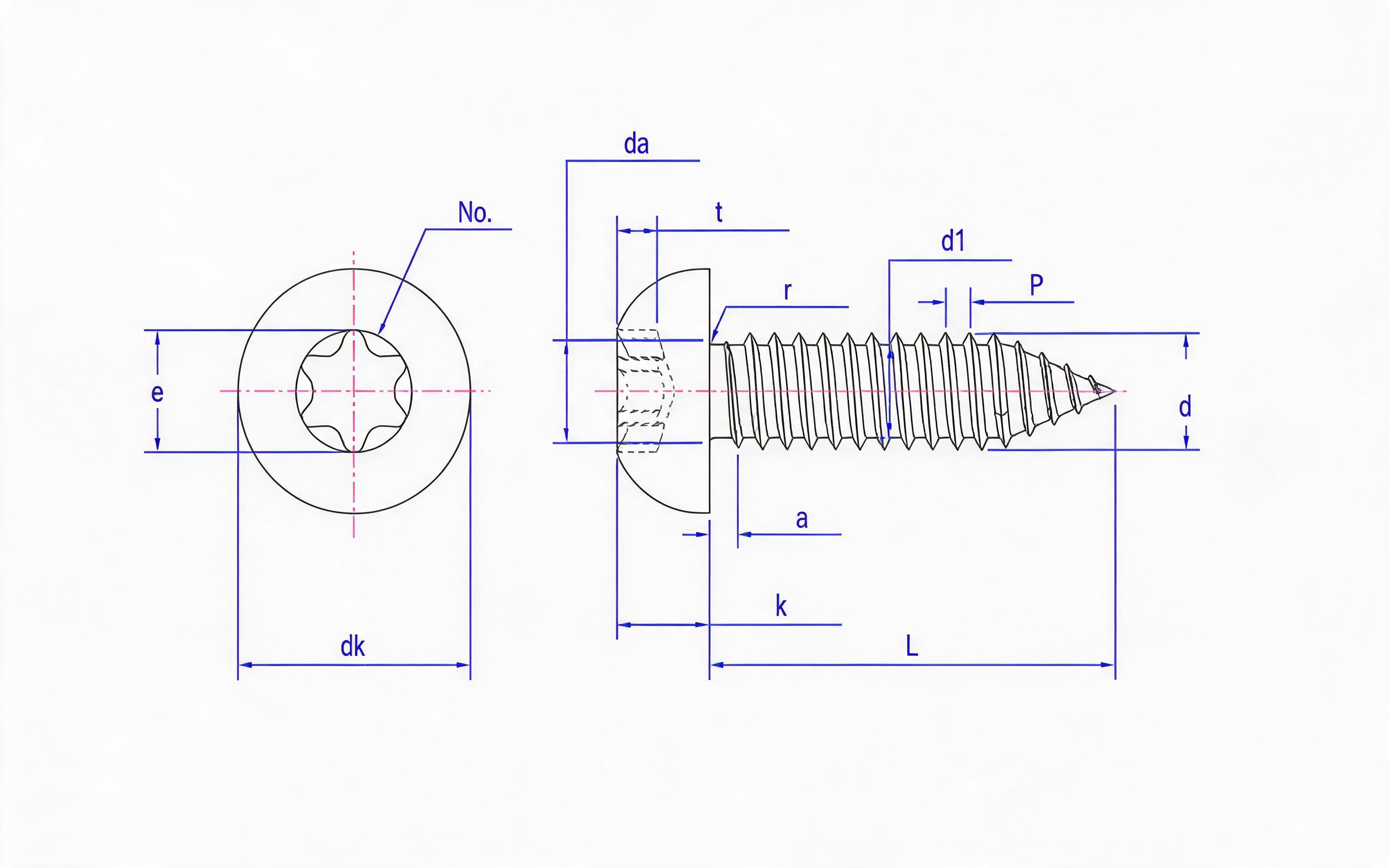Torx recessed round head self-tapping screw Type C Standard Drawing