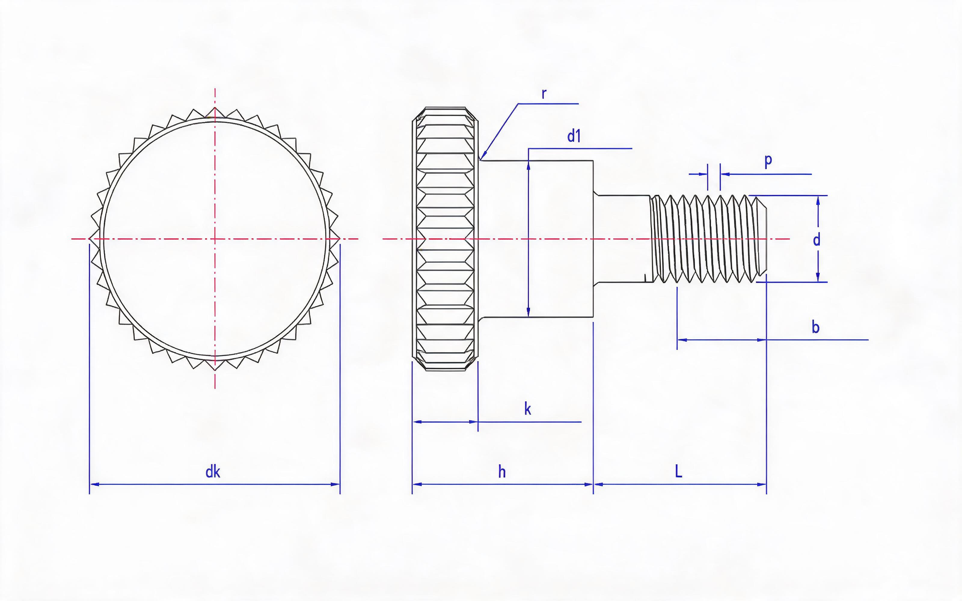 Step screw, knurled head Standard Drawing
