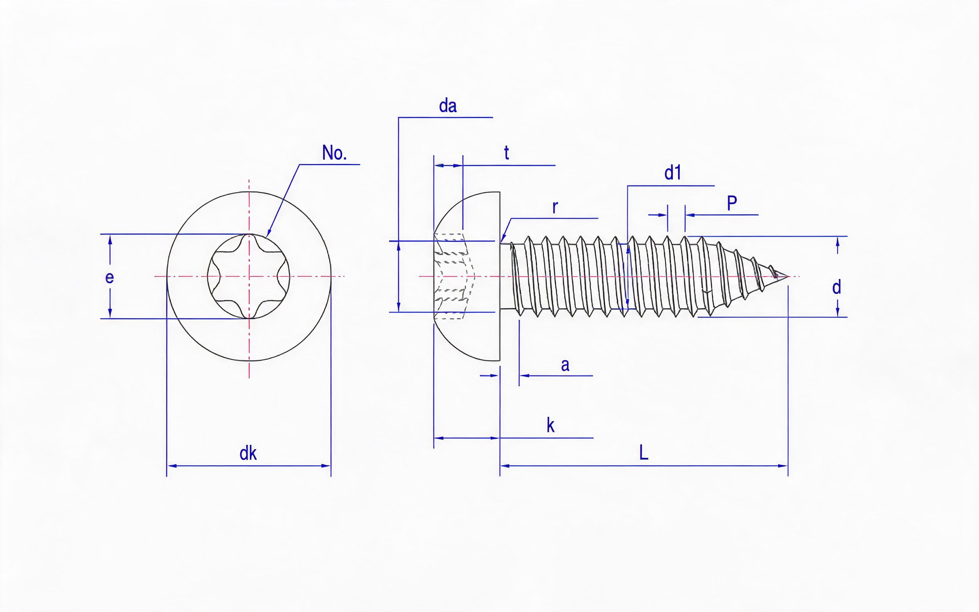 Torx recessed panhead self-tapping screw Type C Standard Drawing