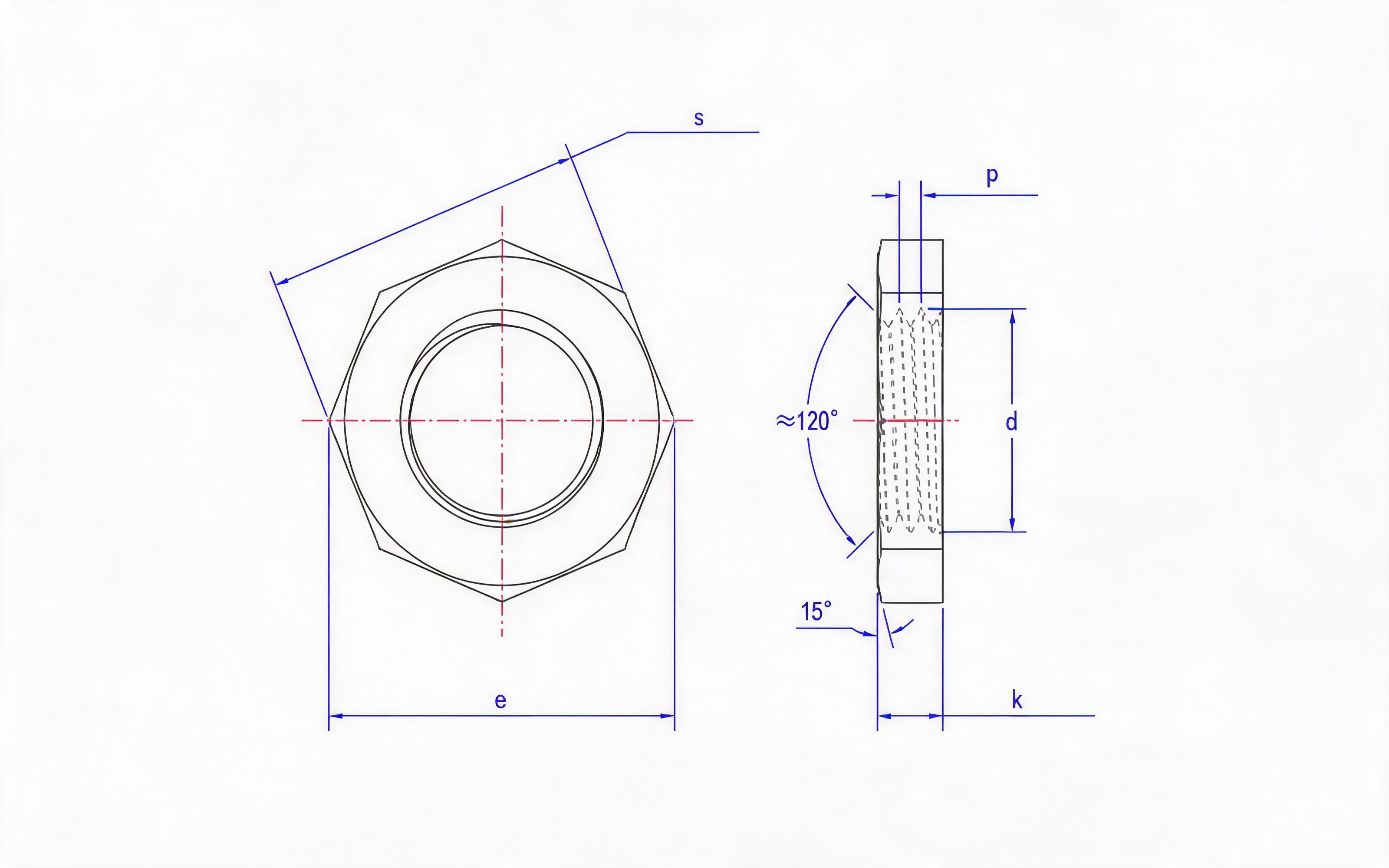 Small opposite octagonal thin nut Standard Drawing